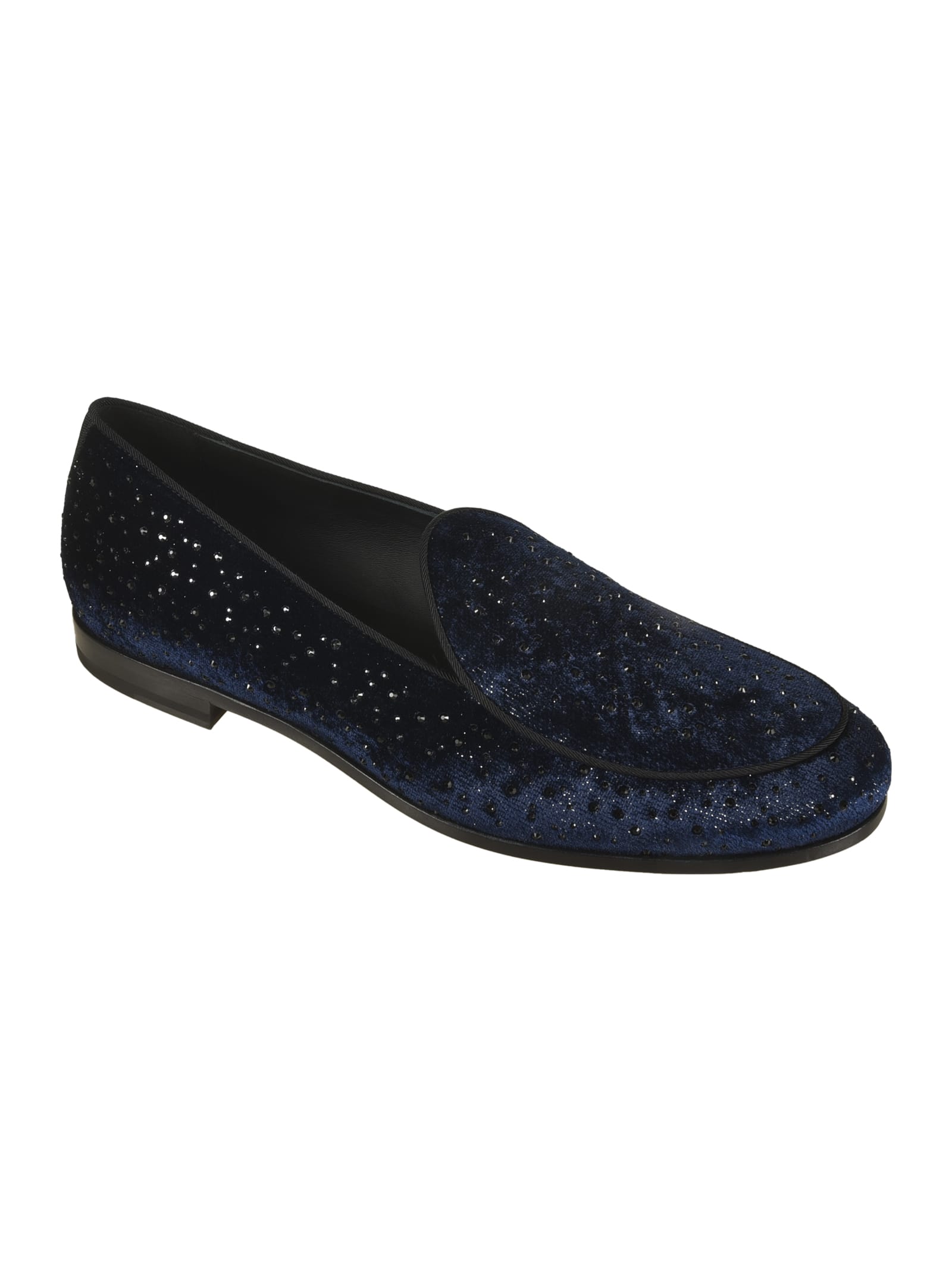 Shop Giorgio Armani Embellished Loafers In Notte/black