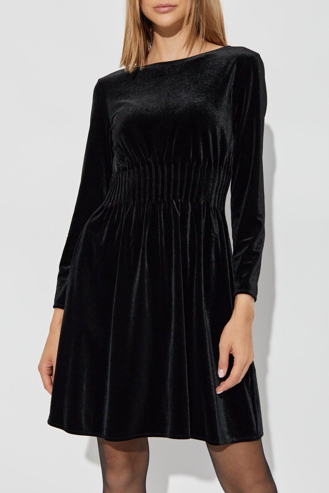 Shop Emporio Armani Velvet Dress With Long Sleeves  In Black