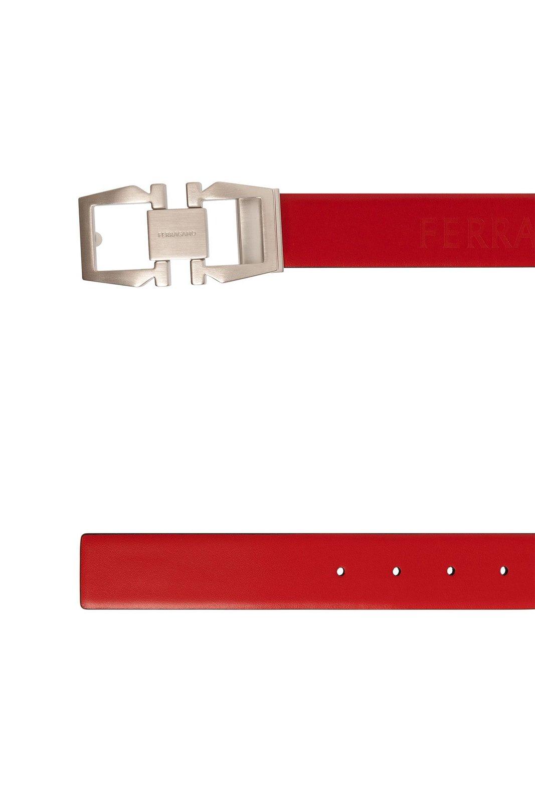 Shop Ferragamo Logo Engraved Reversible Belt In Red/black