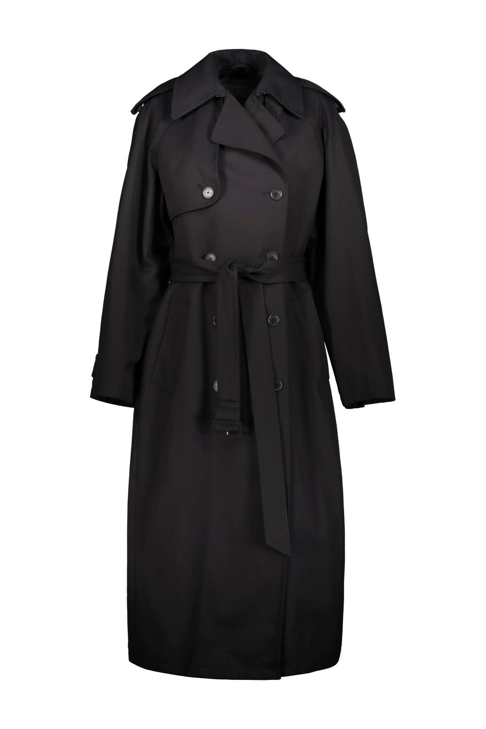 Balenciaga Hourglass Oversized Double-breasted Wool And Cotton-blend Trench Coat In Black