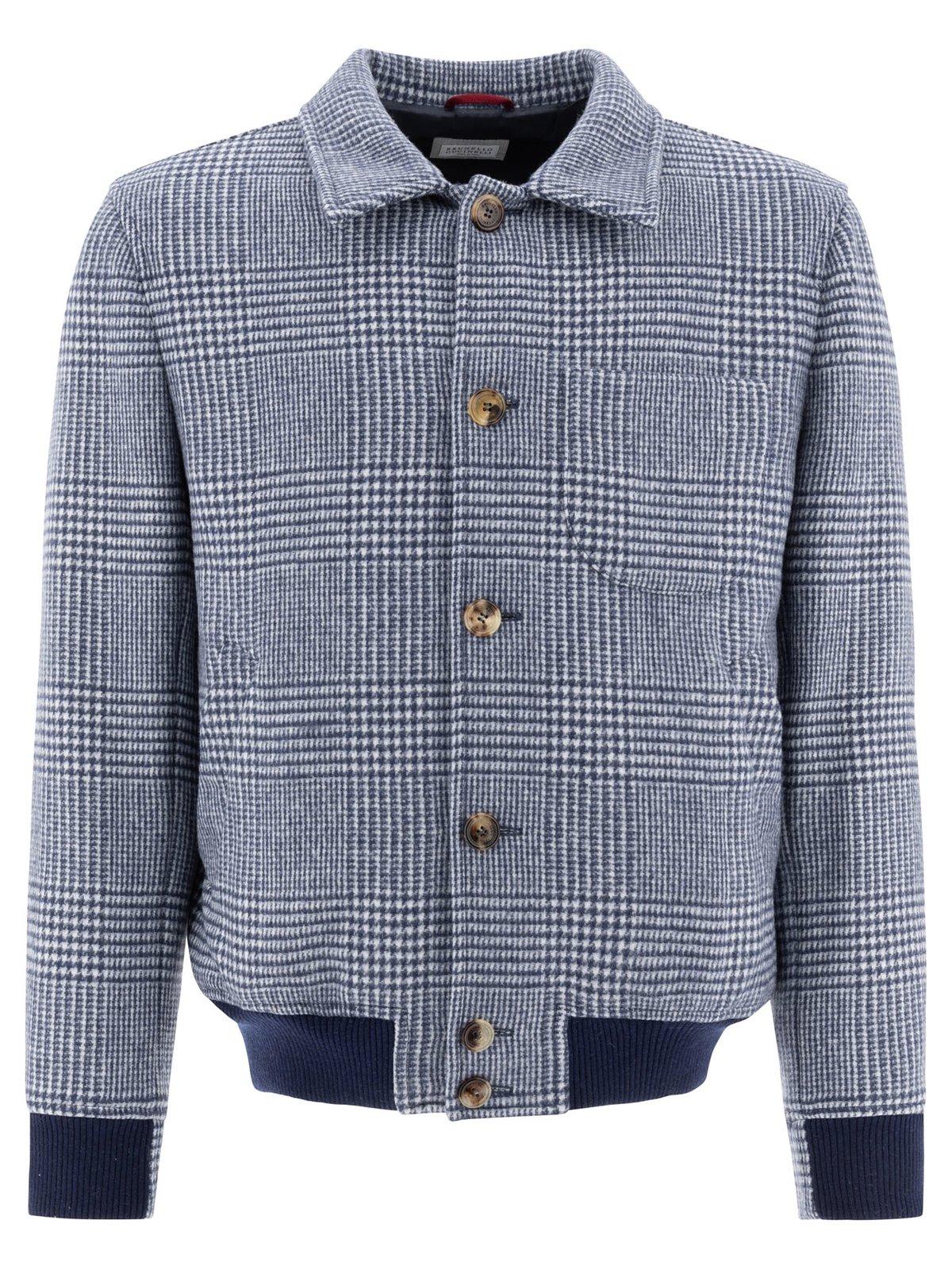 Shop Brunello Cucinelli Prince Of Wales Check Pattern Overshirt In Blu Indigo/blu Marina