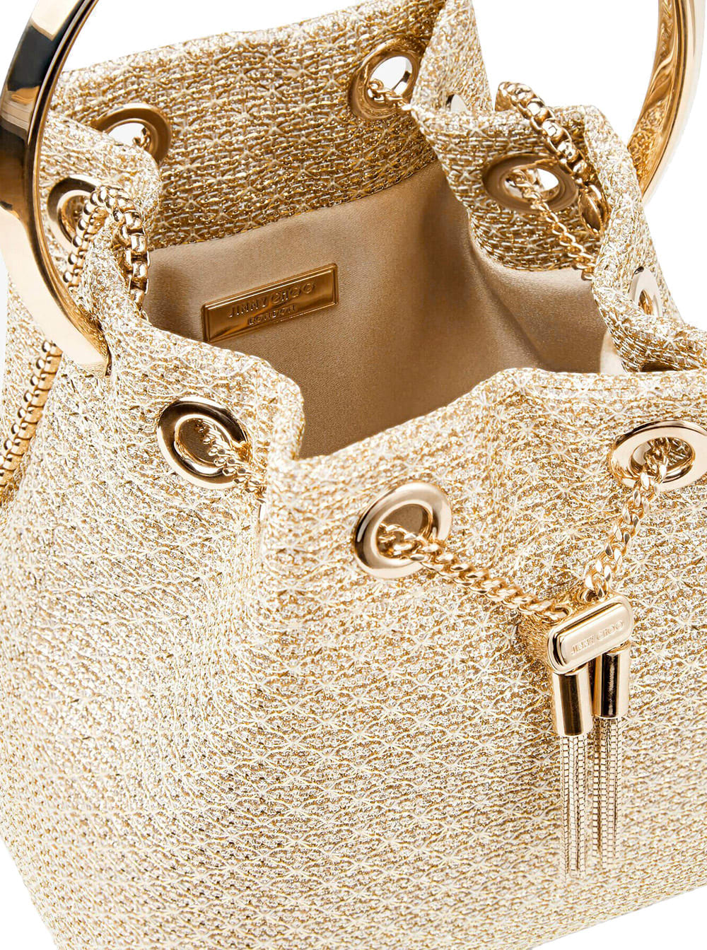 Jimmy Choo Bon Bon Metallic Handbag With Chain-link Shoulder Strap And Round Top Handle In Mesh Woman