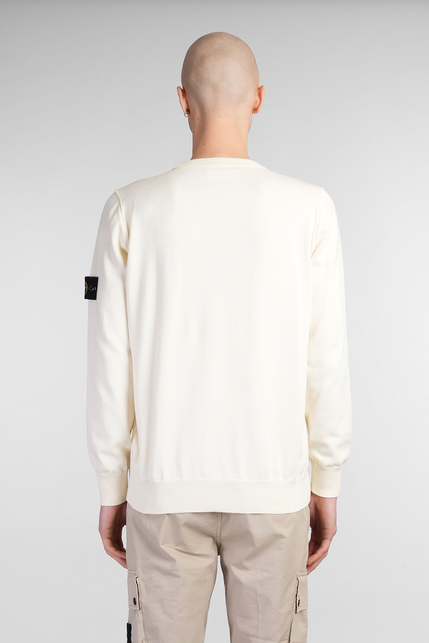 Stone Island Logo Cotton Crewneck Sweatshirt In White