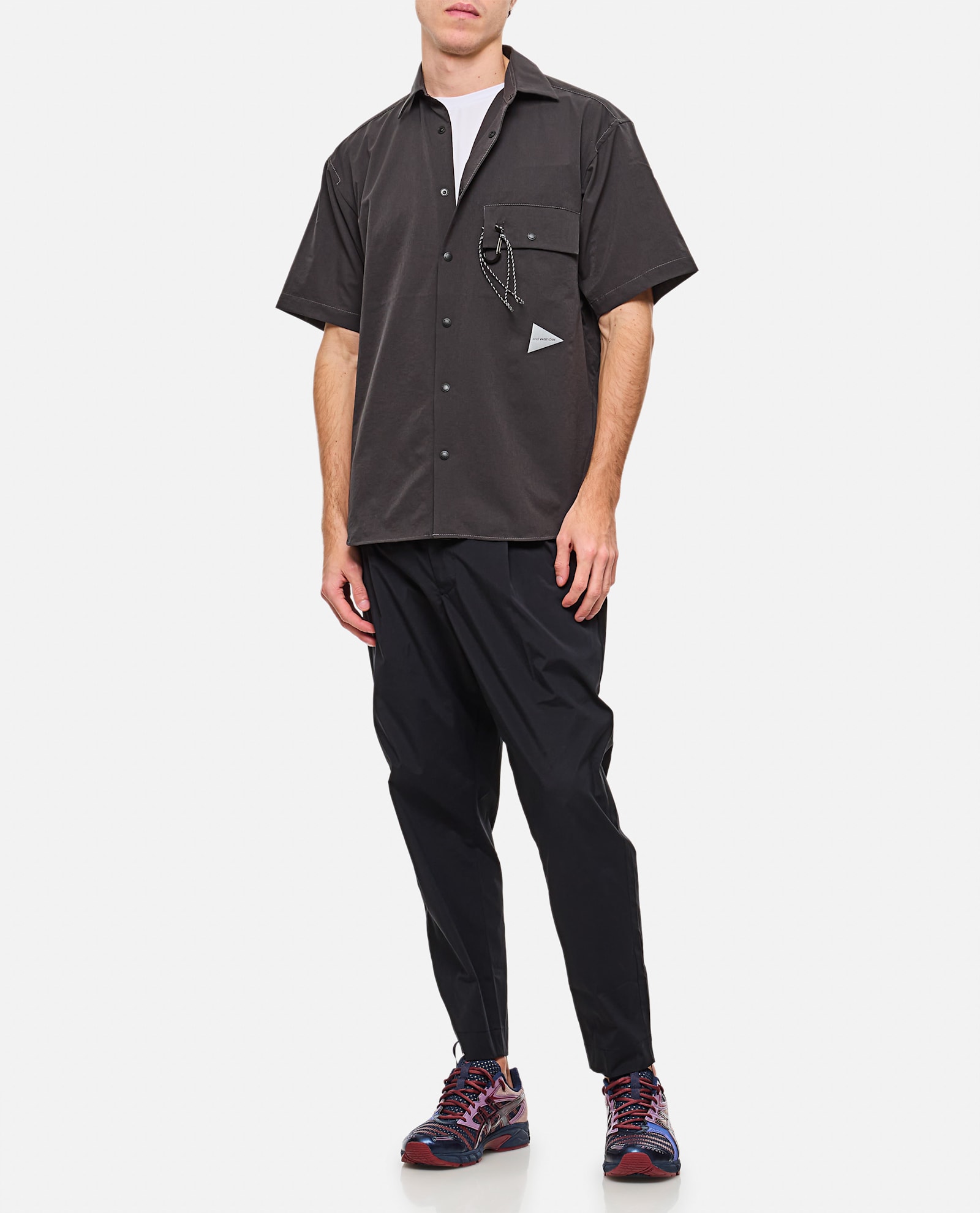 And Wander Short Sleeve Button-down Shirt With Welt Pocket In Black