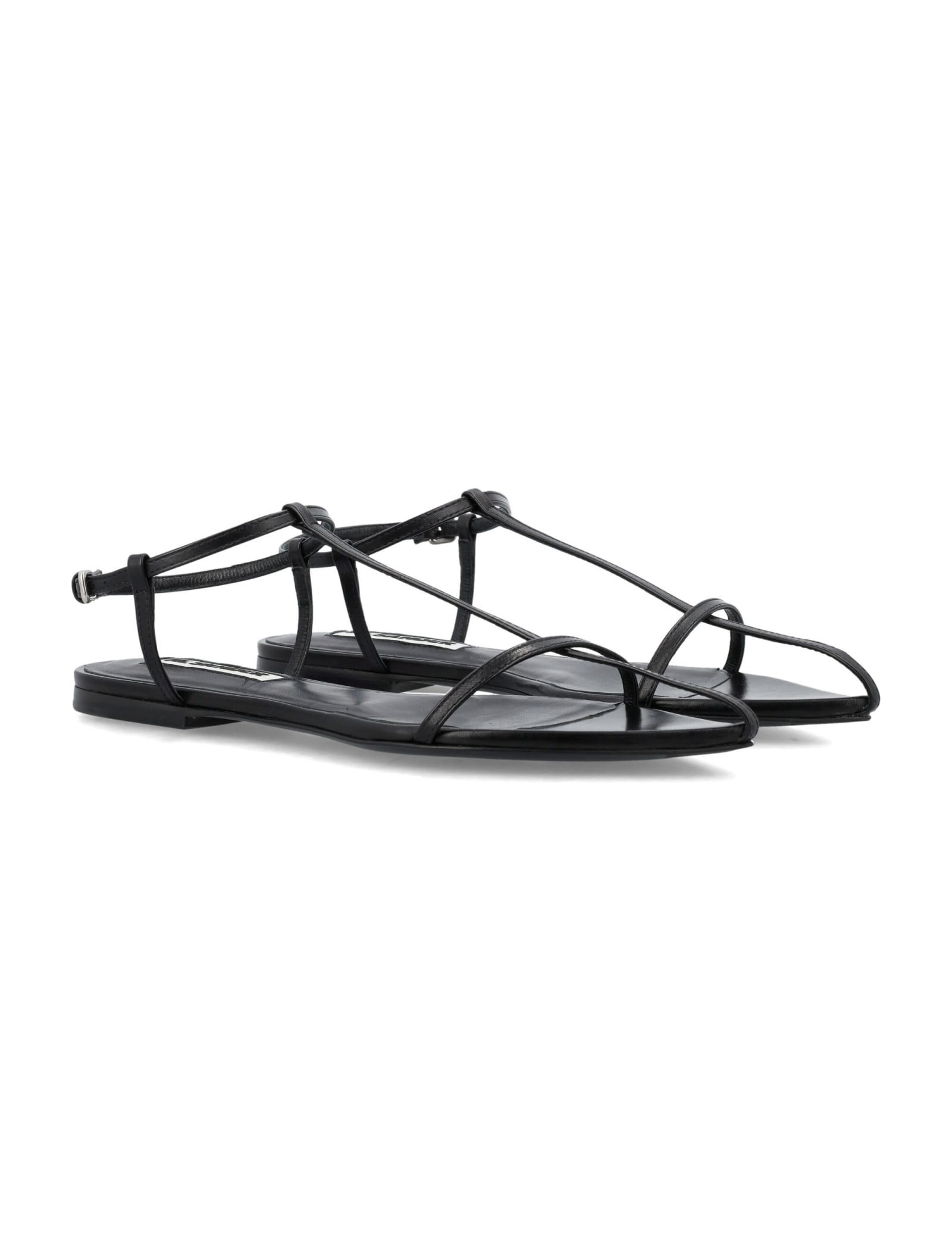 Jil Sander Leather Sandals Flat Sole Pointed Toe In Black