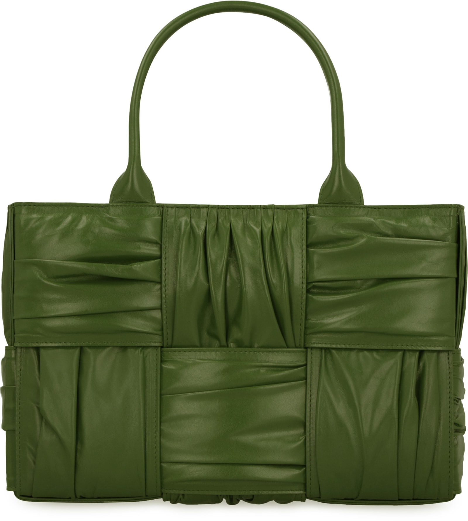 Bottega Veneta Small Arco Intreccio Plisse Tote Bag In Green