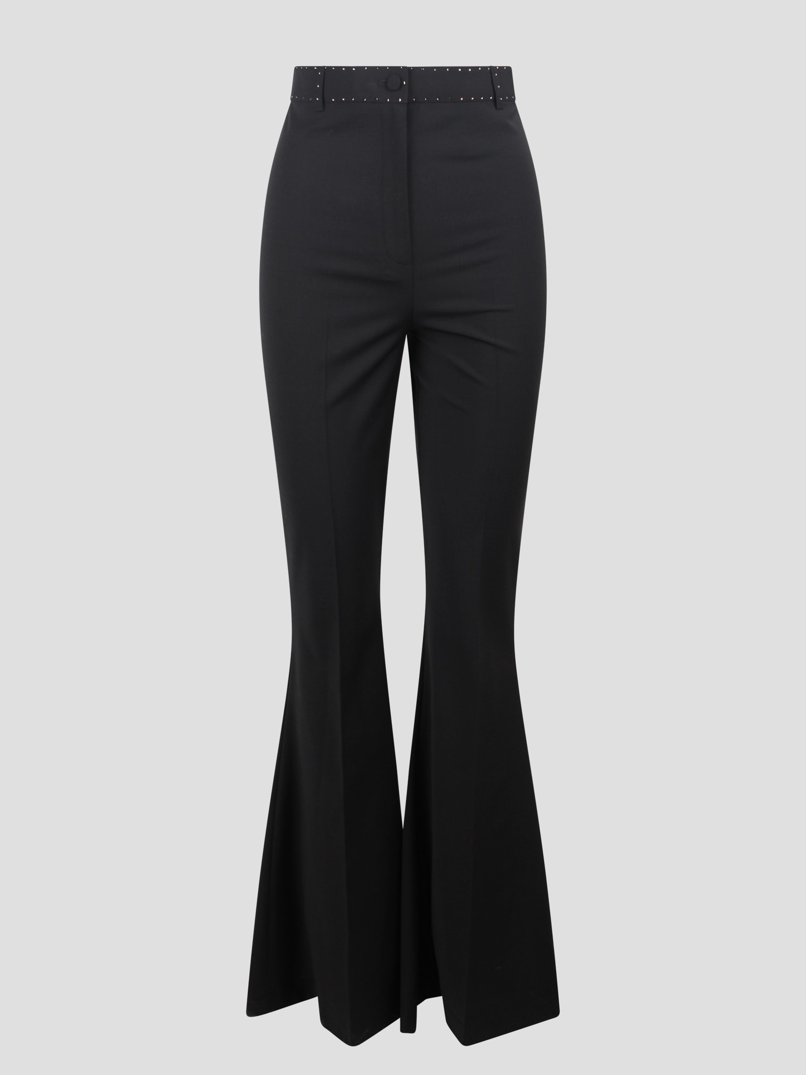 White Trousers In Black Wool And Crystals