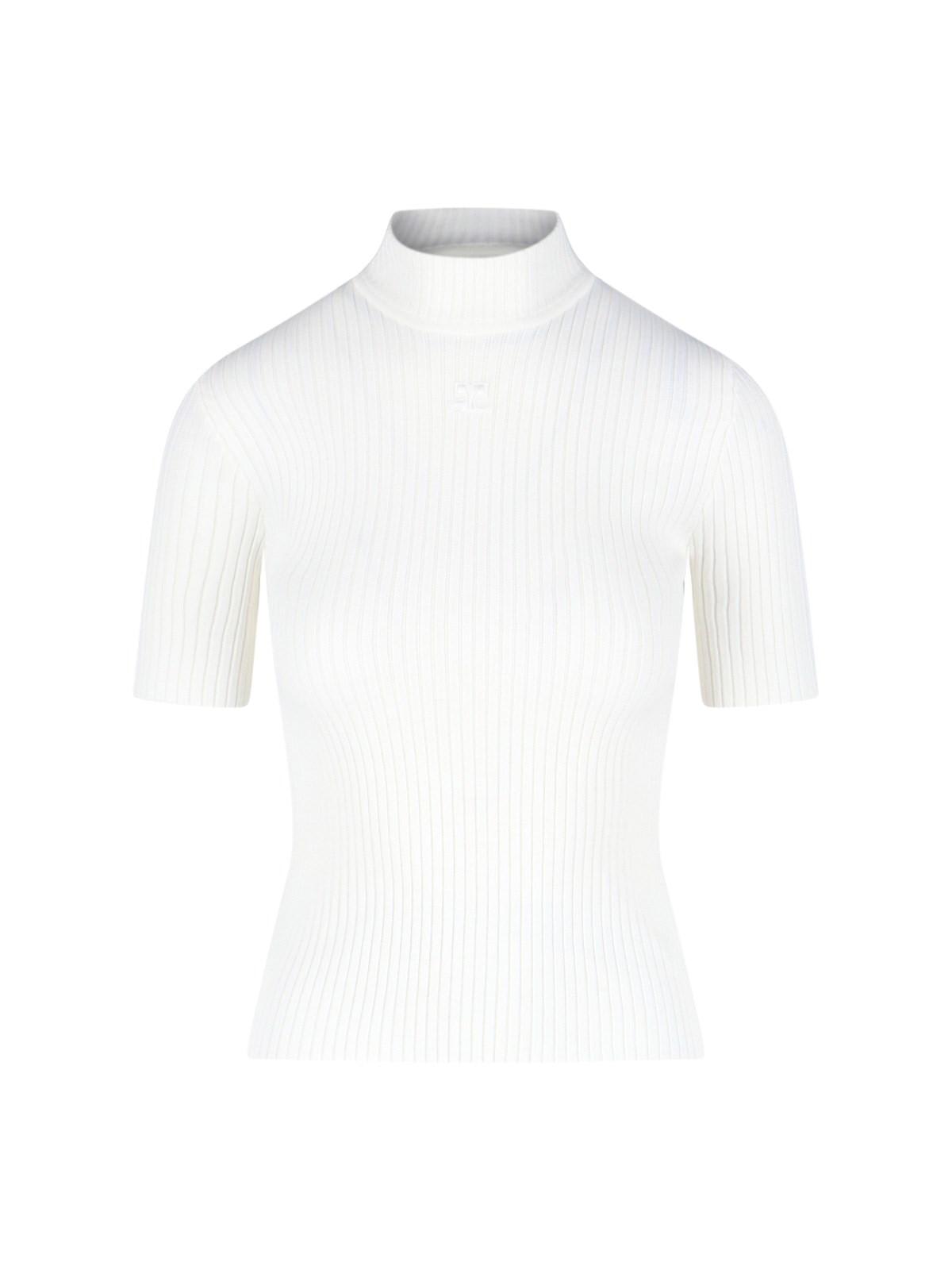 Shop Courrèges Logo Ribbed Top In Heritage White
