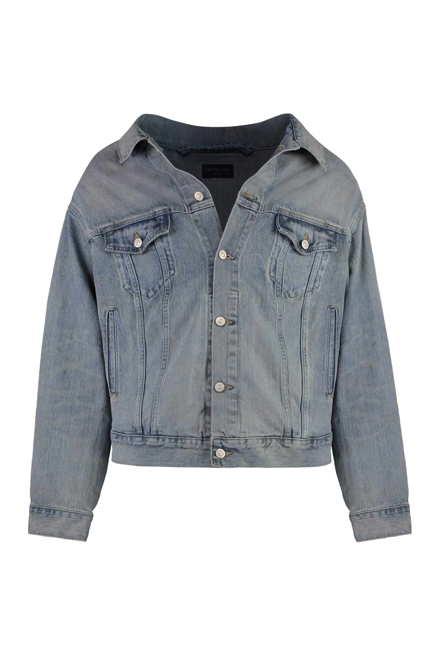 Shop Balenciaga Off Shoulder Jacket In Denim