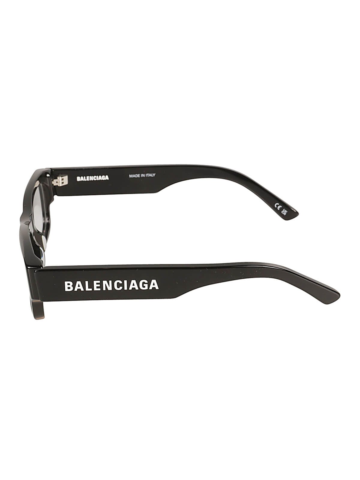 Shop Balenciaga Logo Sided Rectangular Frame Glasses In Black/transparent
