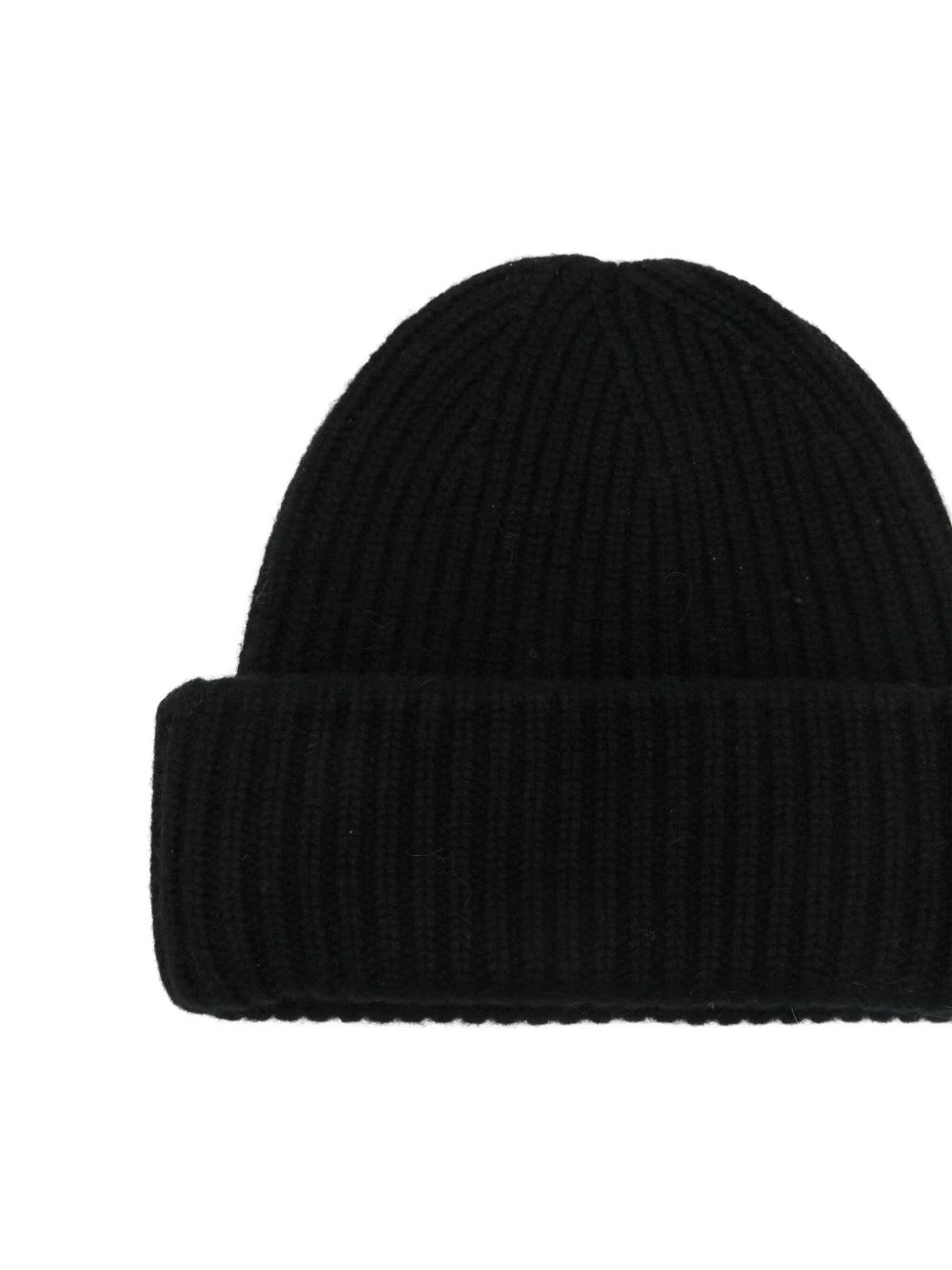 Goat Cashmere Ribbed Beanie In Black