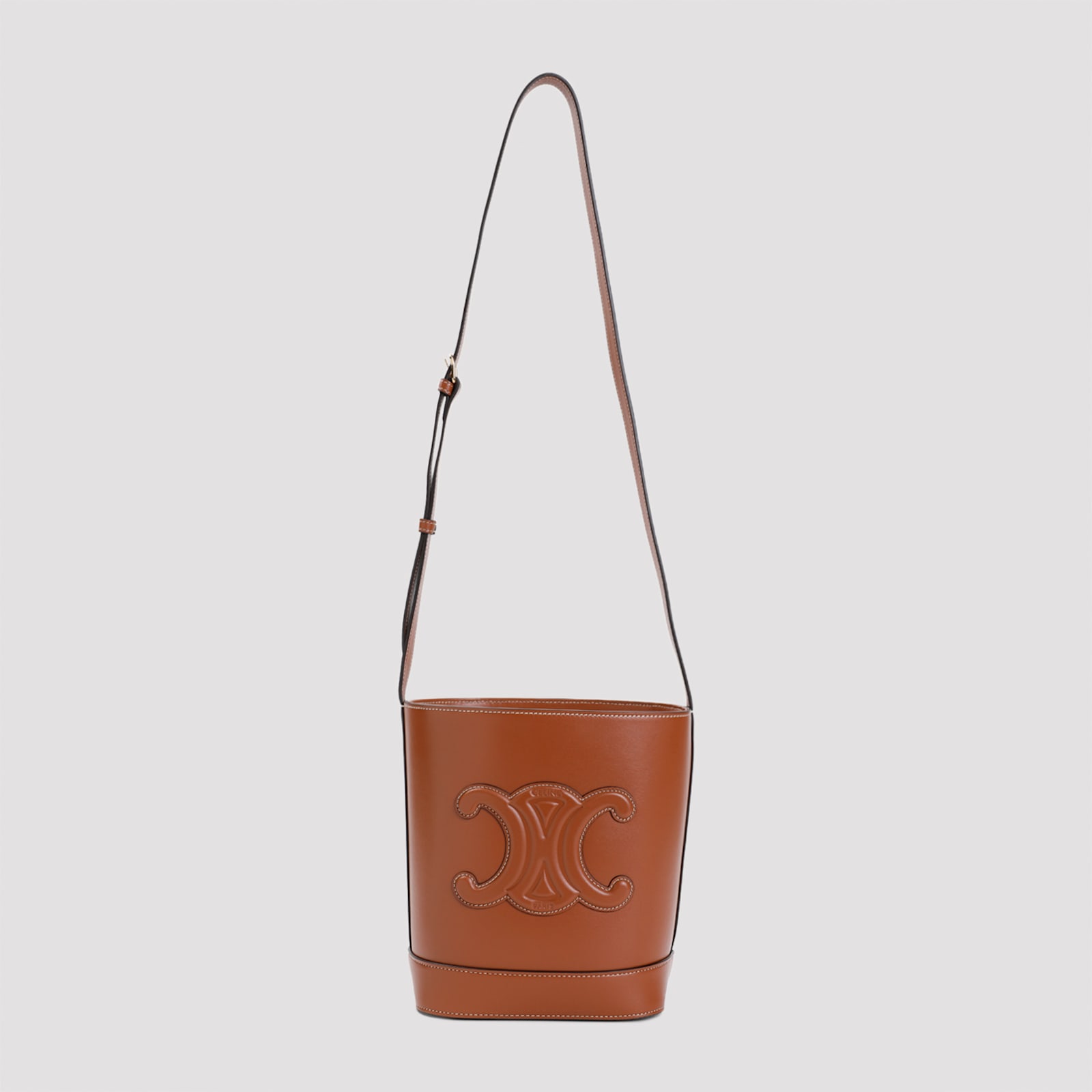 Celine Small Triomphe Leather Bucket Bag In Smooth Calf Leather In Brown