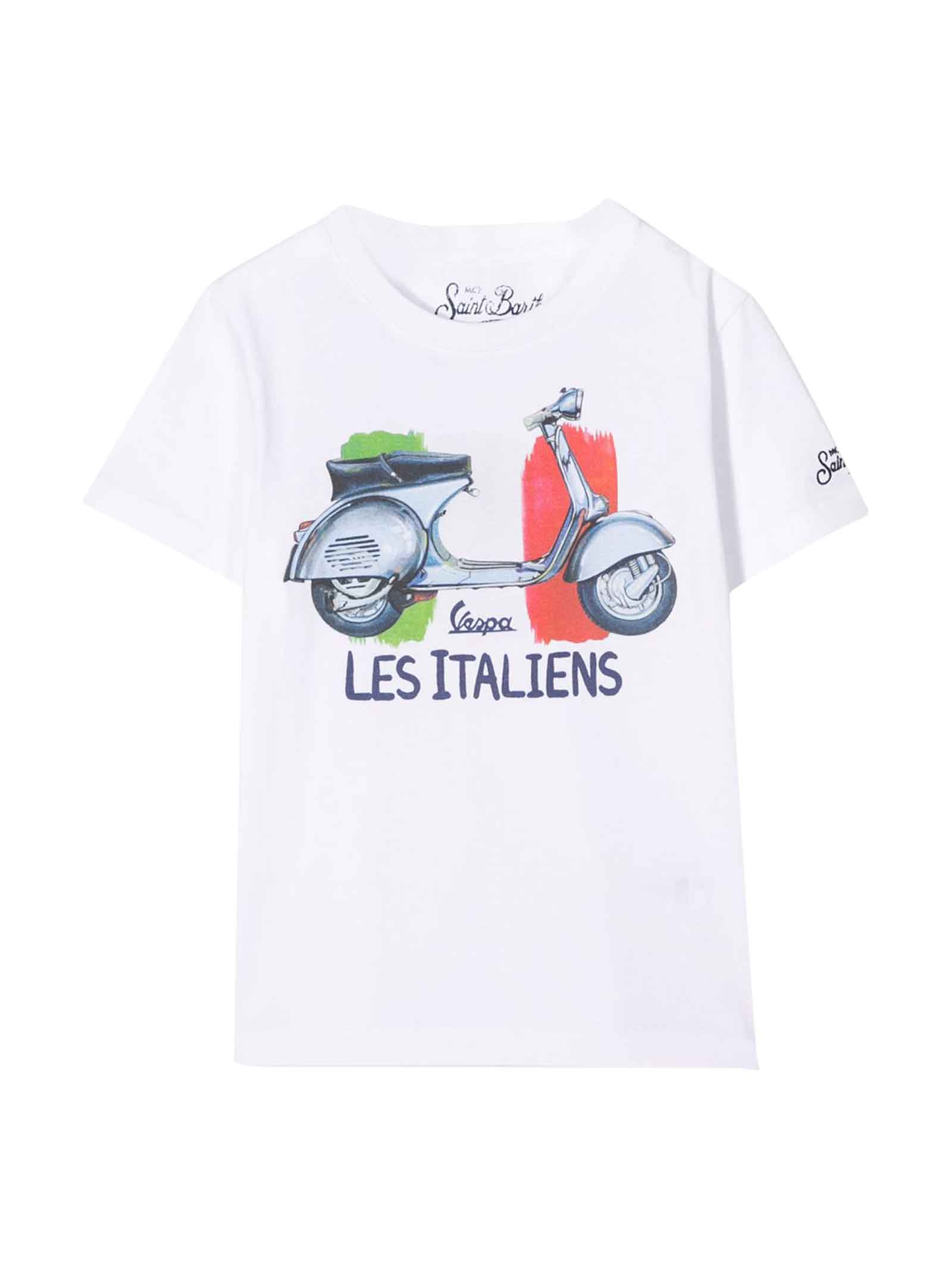 Mc2 Saint Barth Kids' White T-shirt With Frontal Multicolor Press In ...