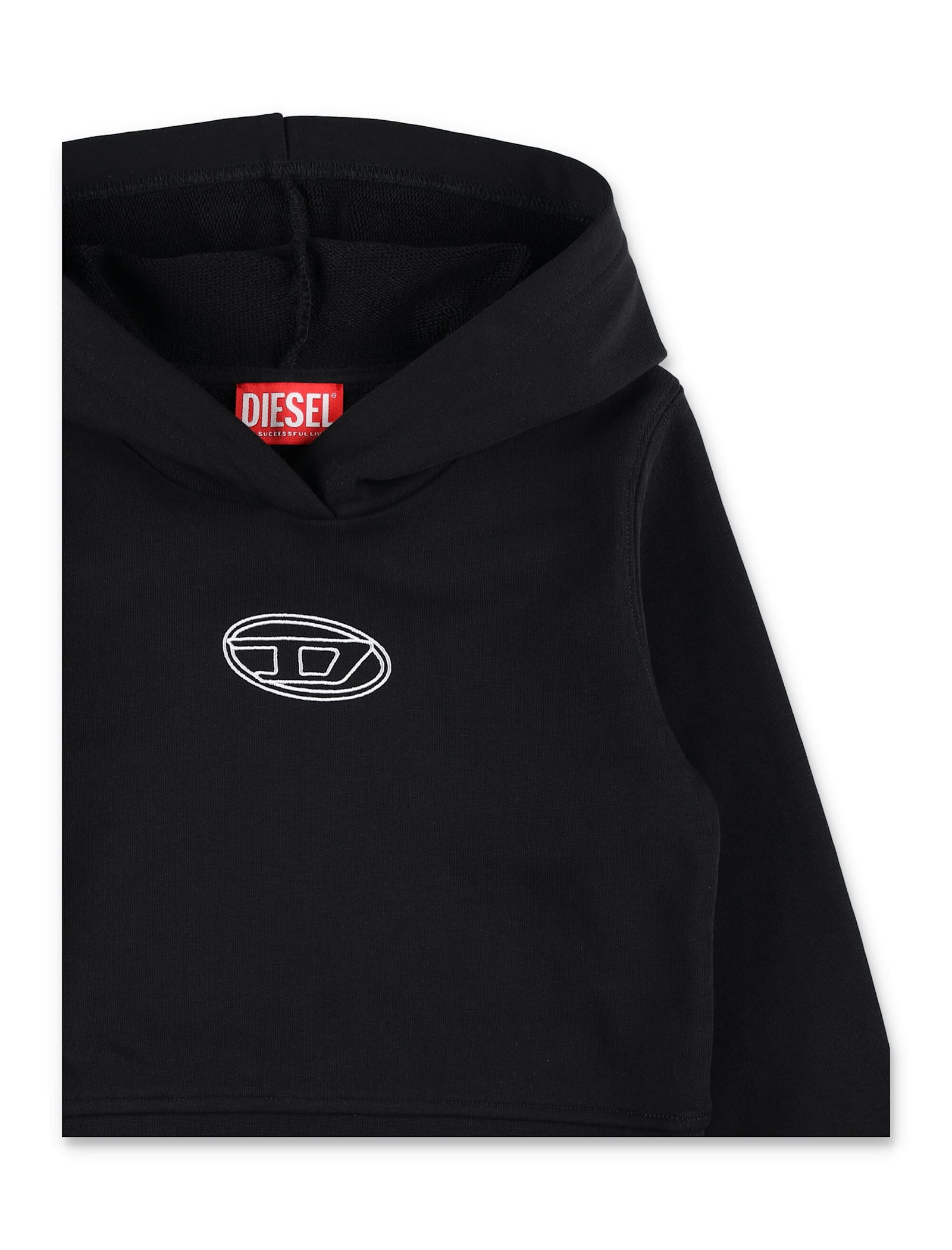 Diesel Kid -  Black Cotton Hoodie With Oval D Logo In Black