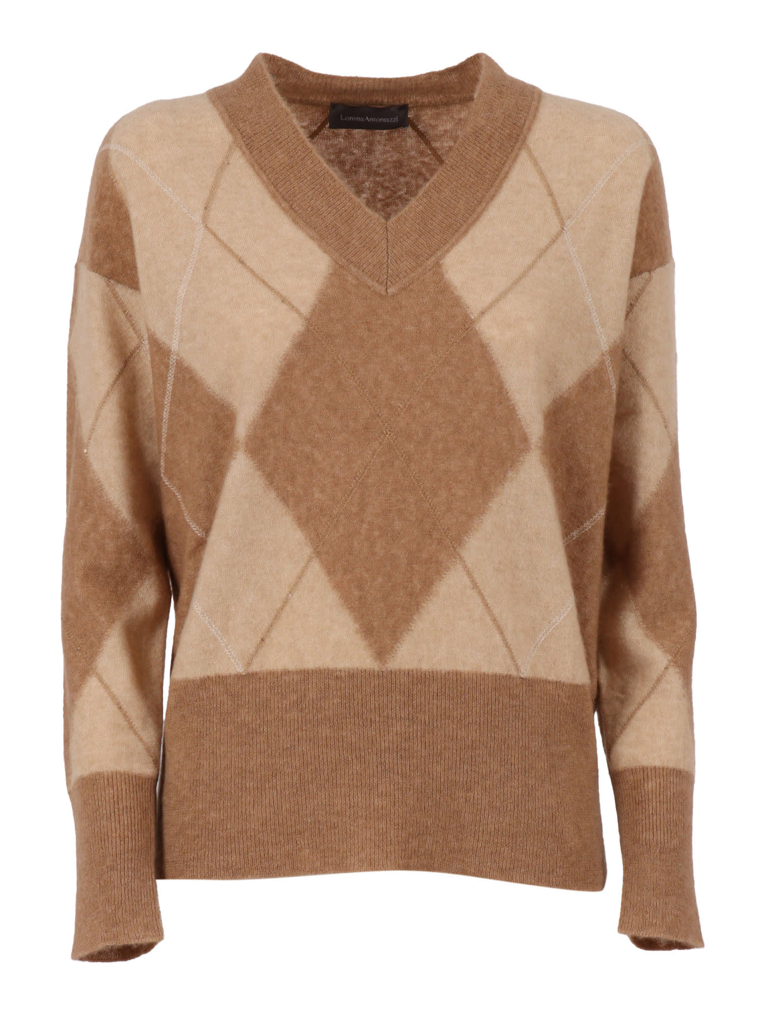 Lorena Antoniazzi Knit V Neck In Brown