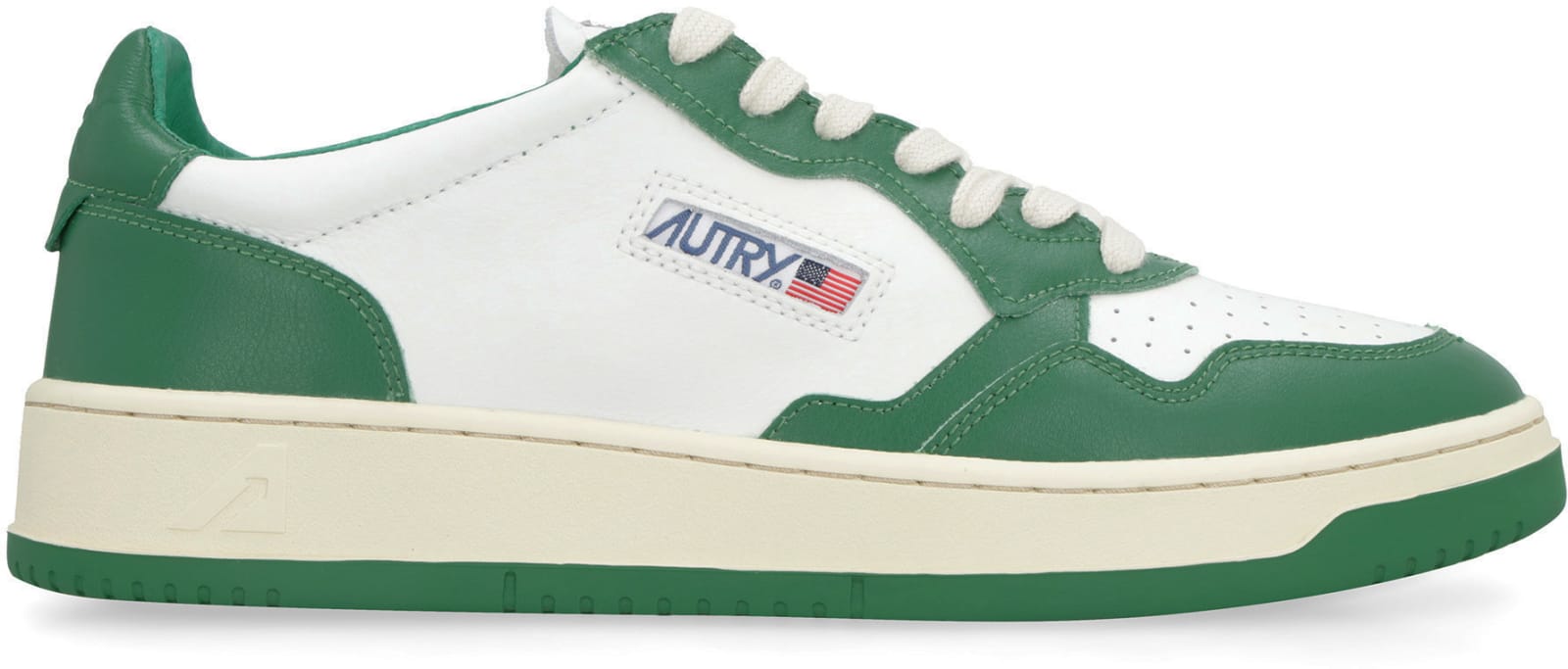 Shop Autry Medalist Leather Low-top Sneakers In White/green