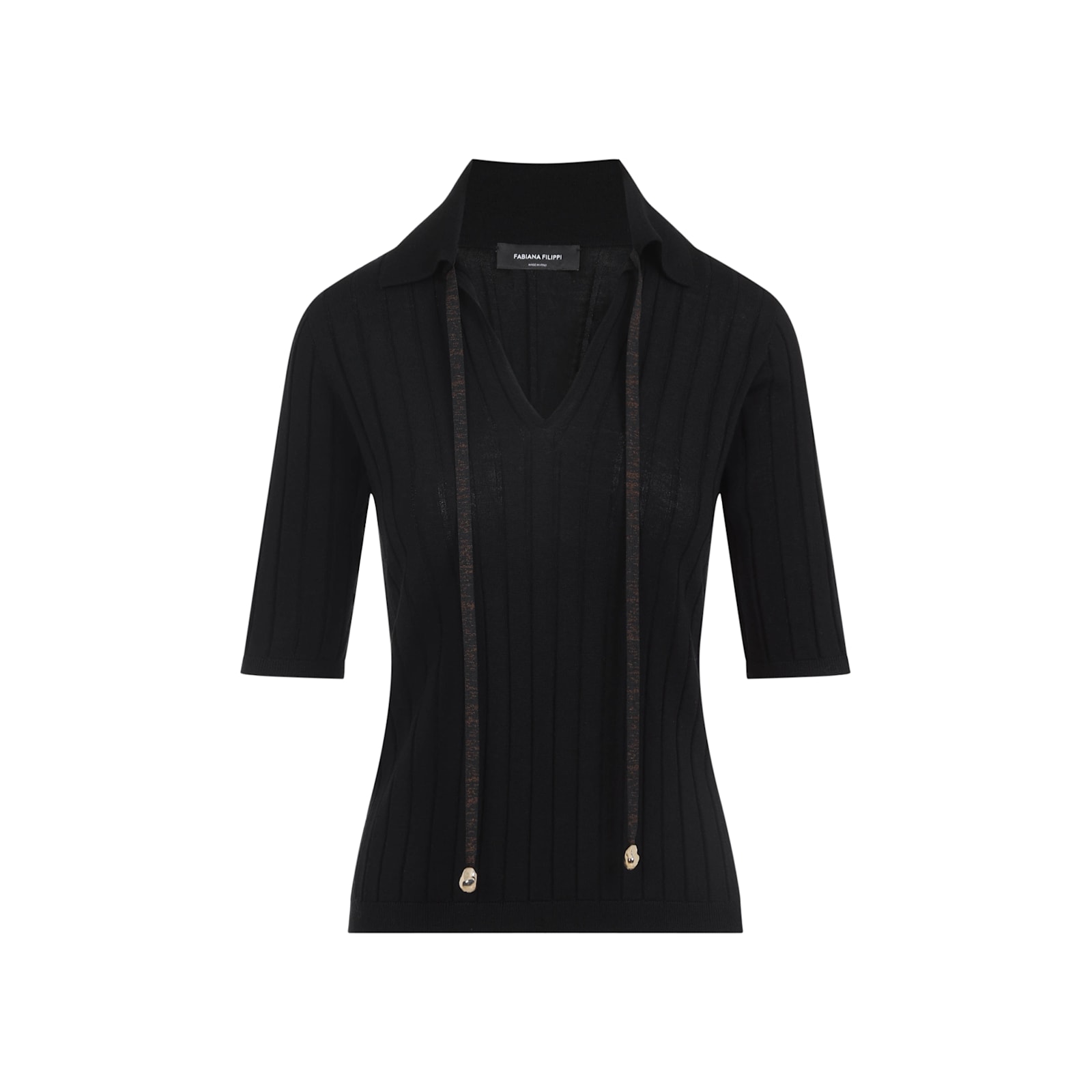 Fabiana Filippi Wool Polo Metal Beads In Black