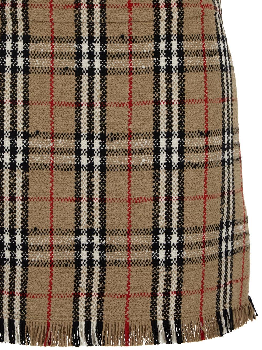 Shop Burberry Vintage Check Bouclè Mini Skirt In Beige