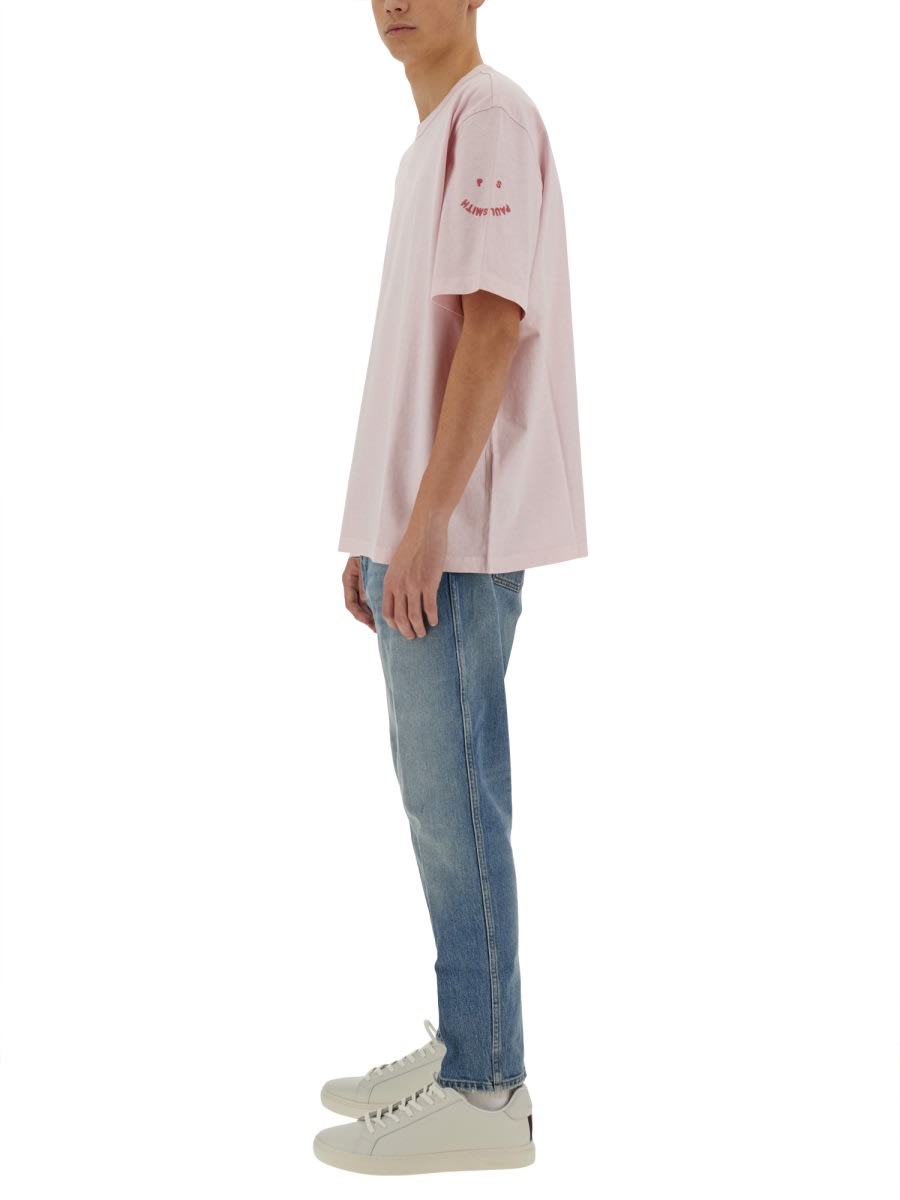 Shop Ps By Paul Smith T-shirt With Embroidery Ps Happy In Pink