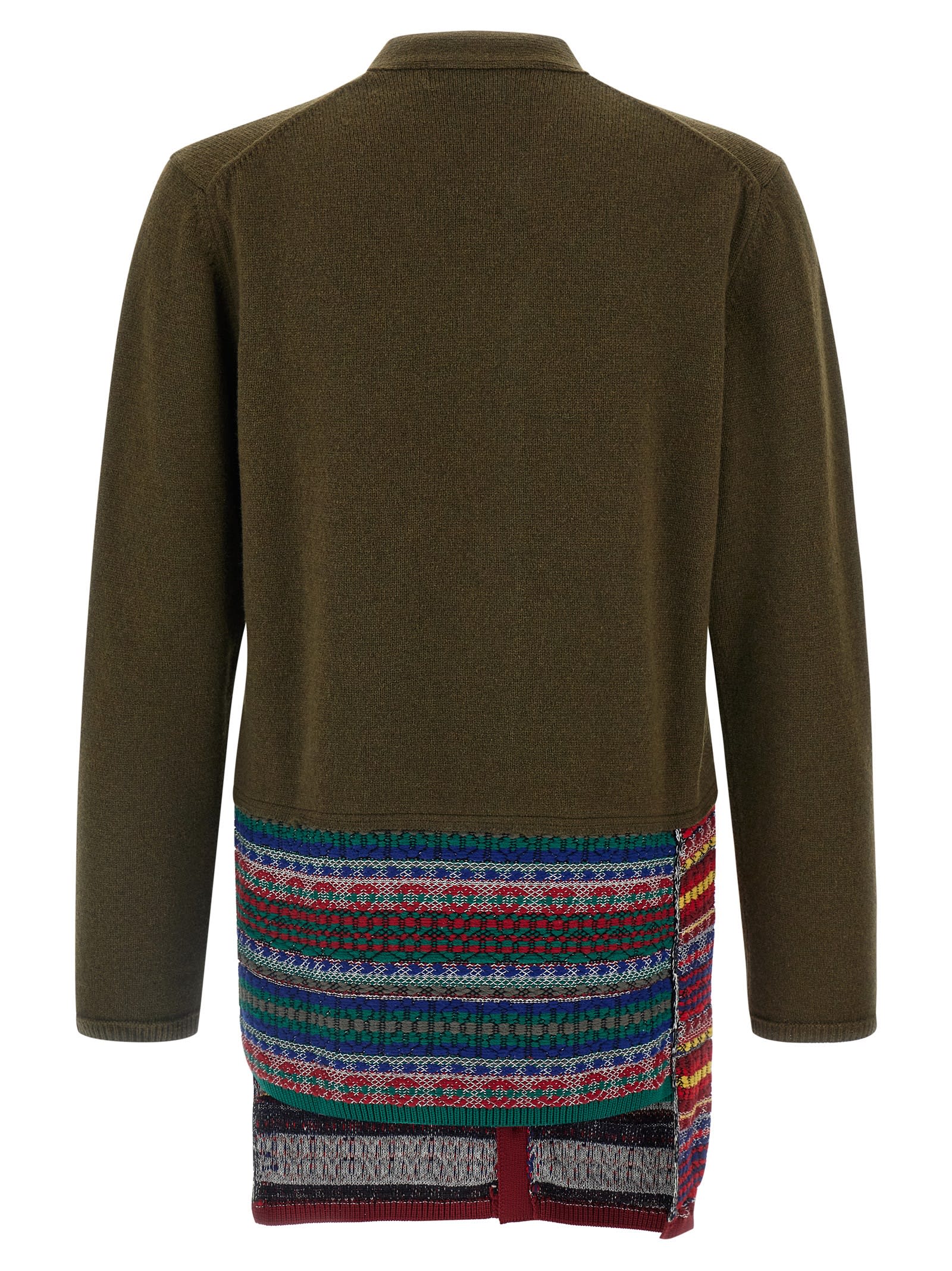 Comme Des Garçons Homme Deux Mens Khaki X Multi Contrast V-neck Wool-blend Cardigan In Green