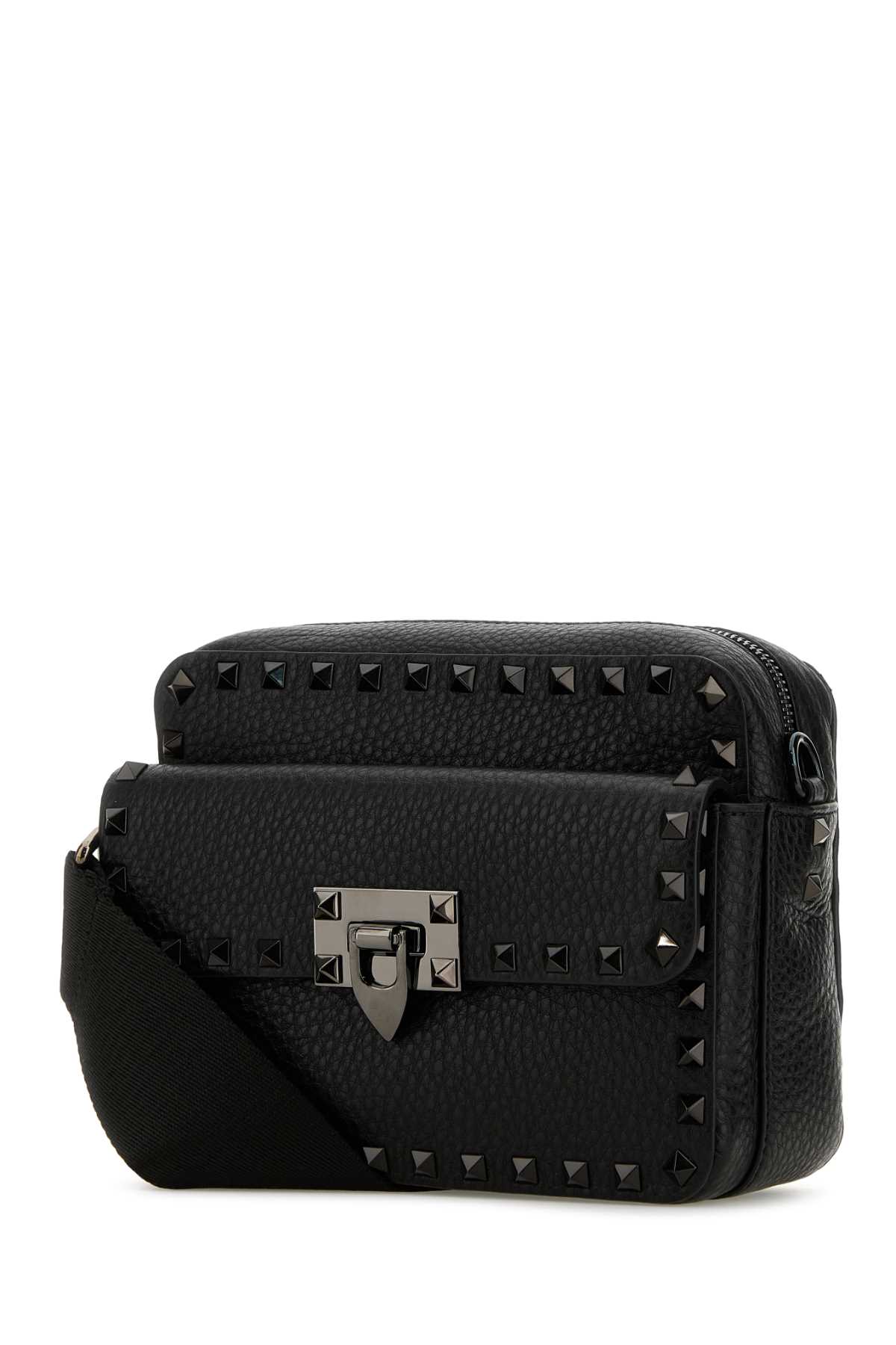 Shop Valentino Black Leather Rockstud Crossbody Bag In Nero