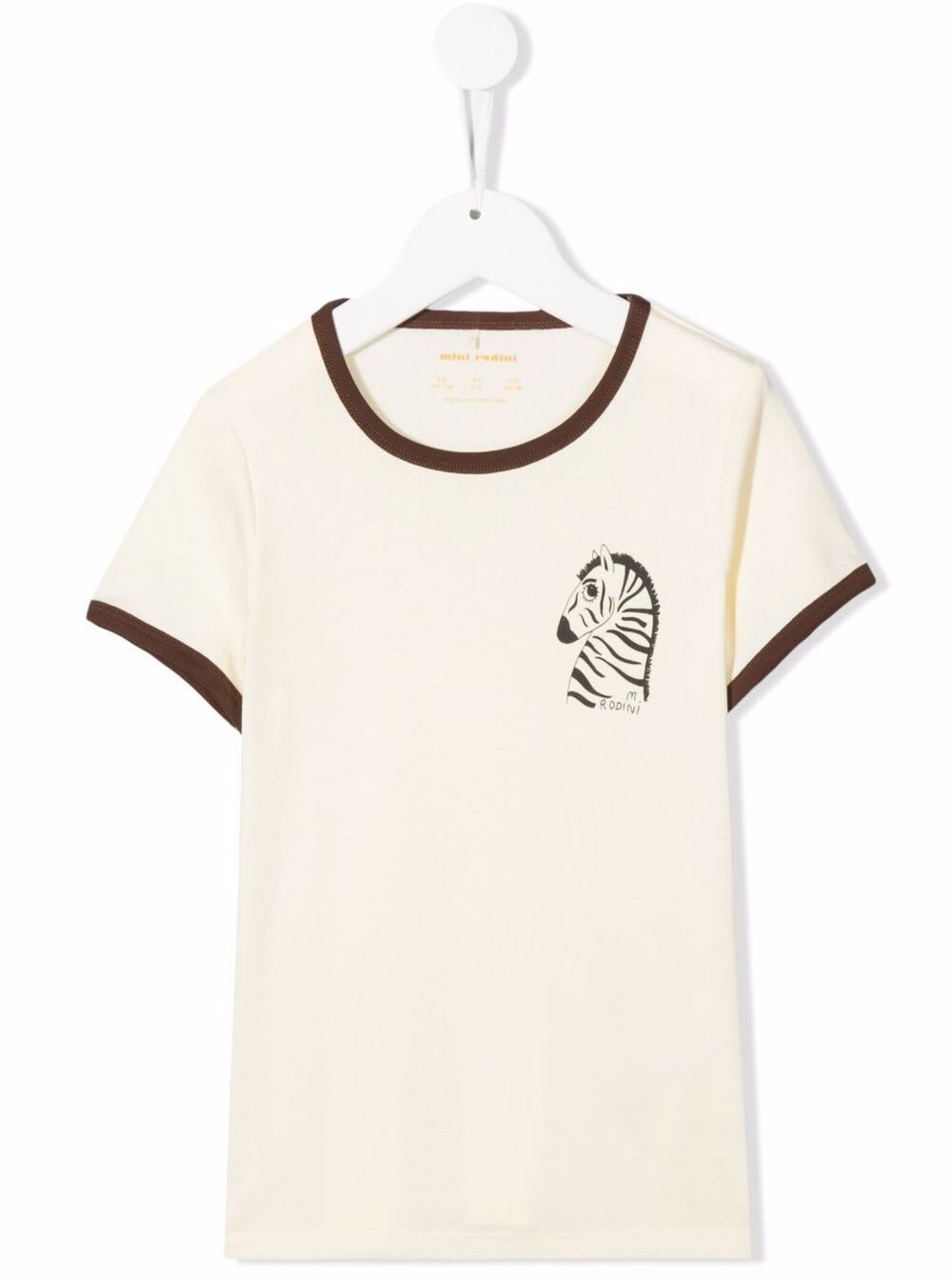 Mini Rodini Boy White Cotton T-shirt With Zebra Print