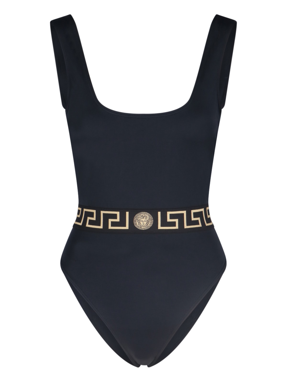 Shop Versace Greca Print One-piece Swimsuit In Black