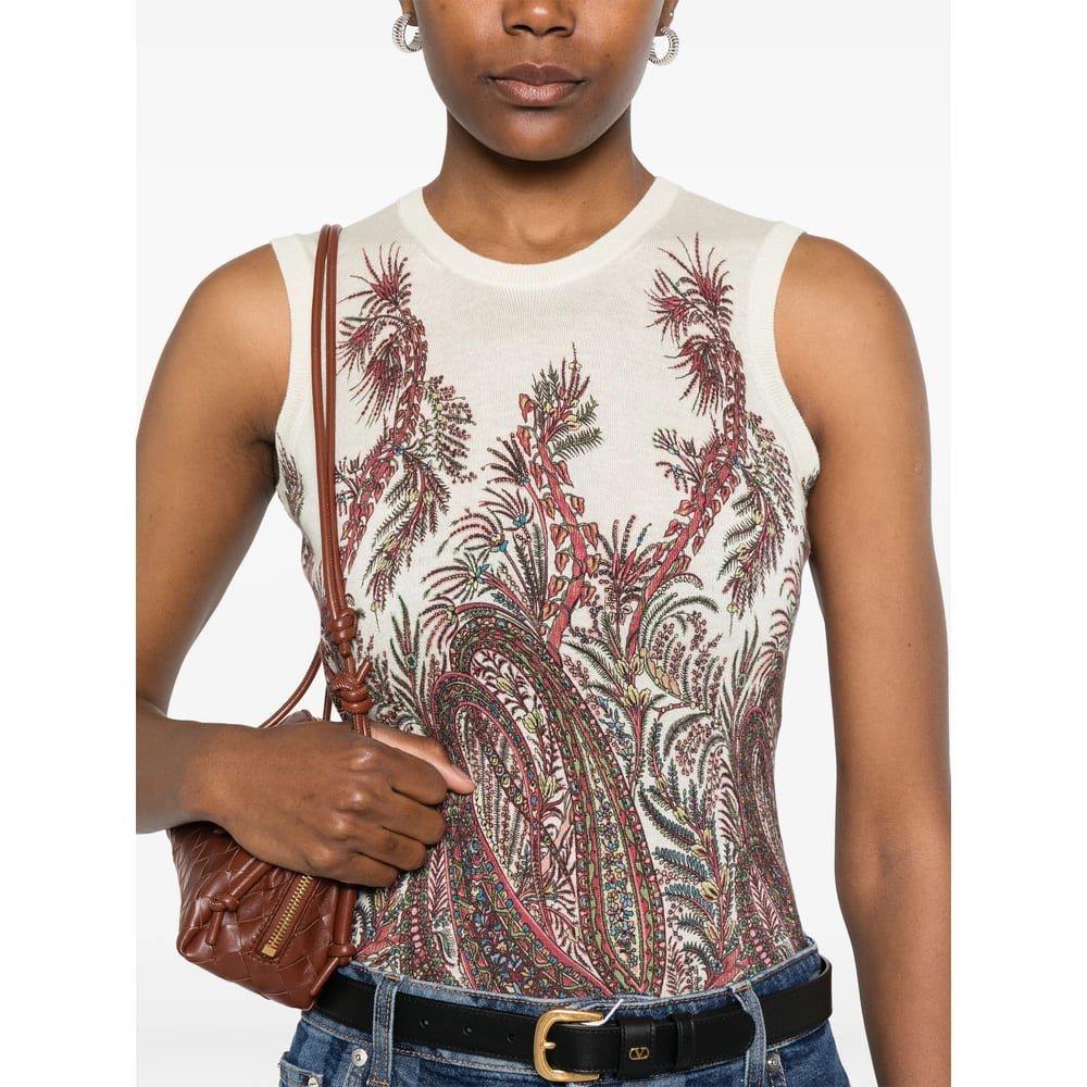 Etro , Silk And Cashmere Top With Placed Print, Woman, Multicolour, Size 50 In Neutral