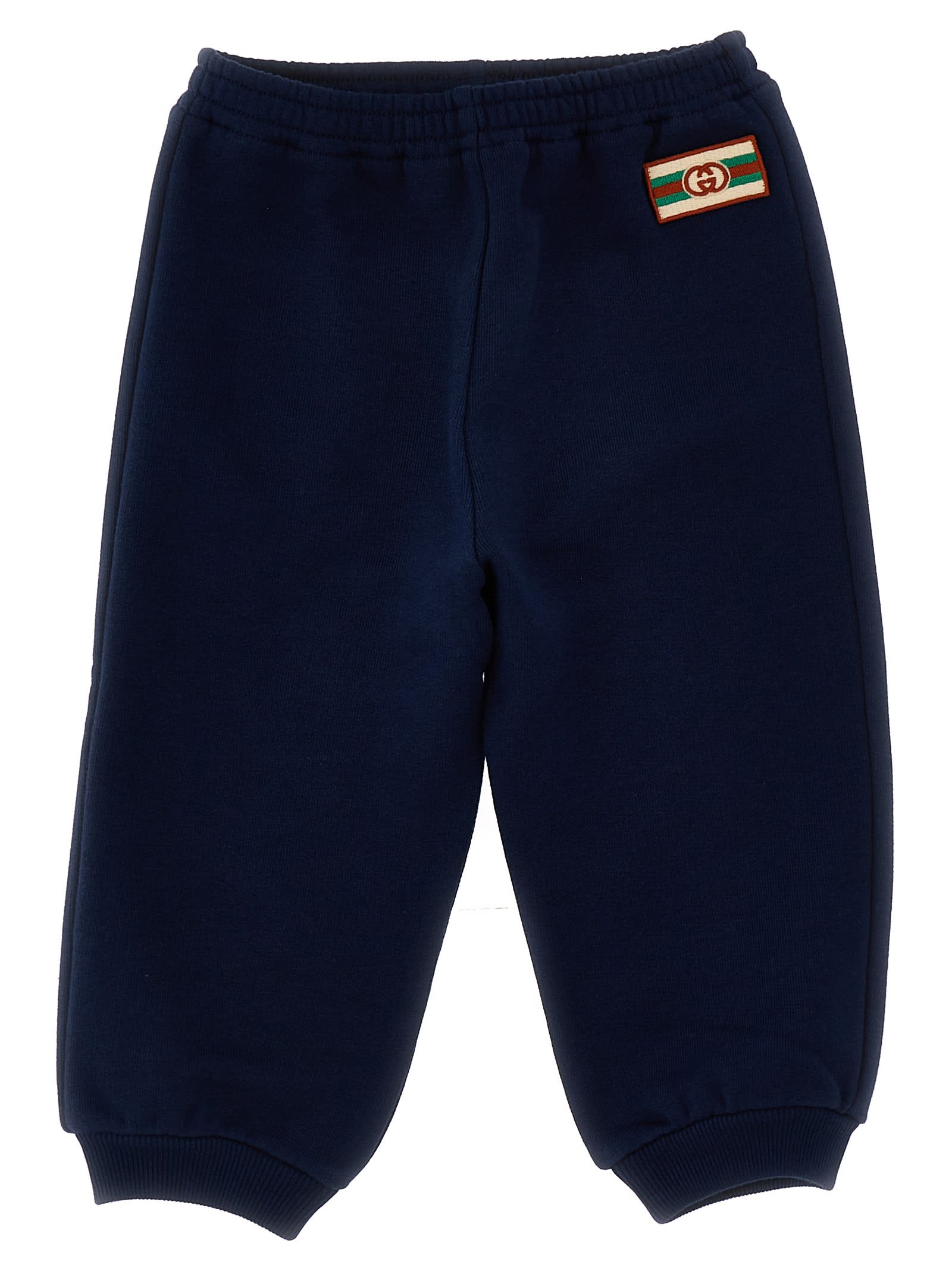 Shop Gucci Logo Embroidered Joggers In Blue