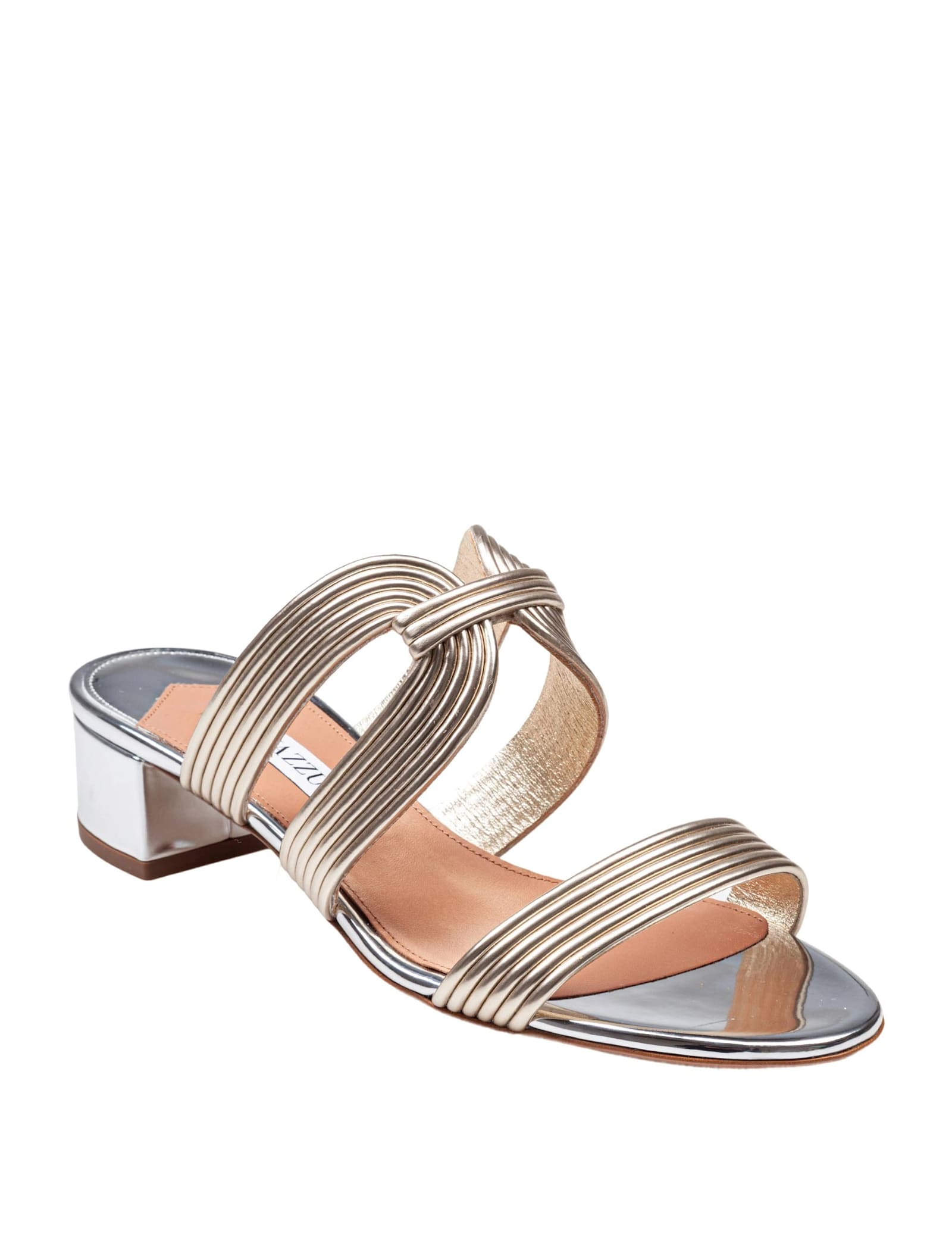 Aquazzura Mule Esencia 35 In Laminated Leather Color Light Gold/silver In Gold/silver