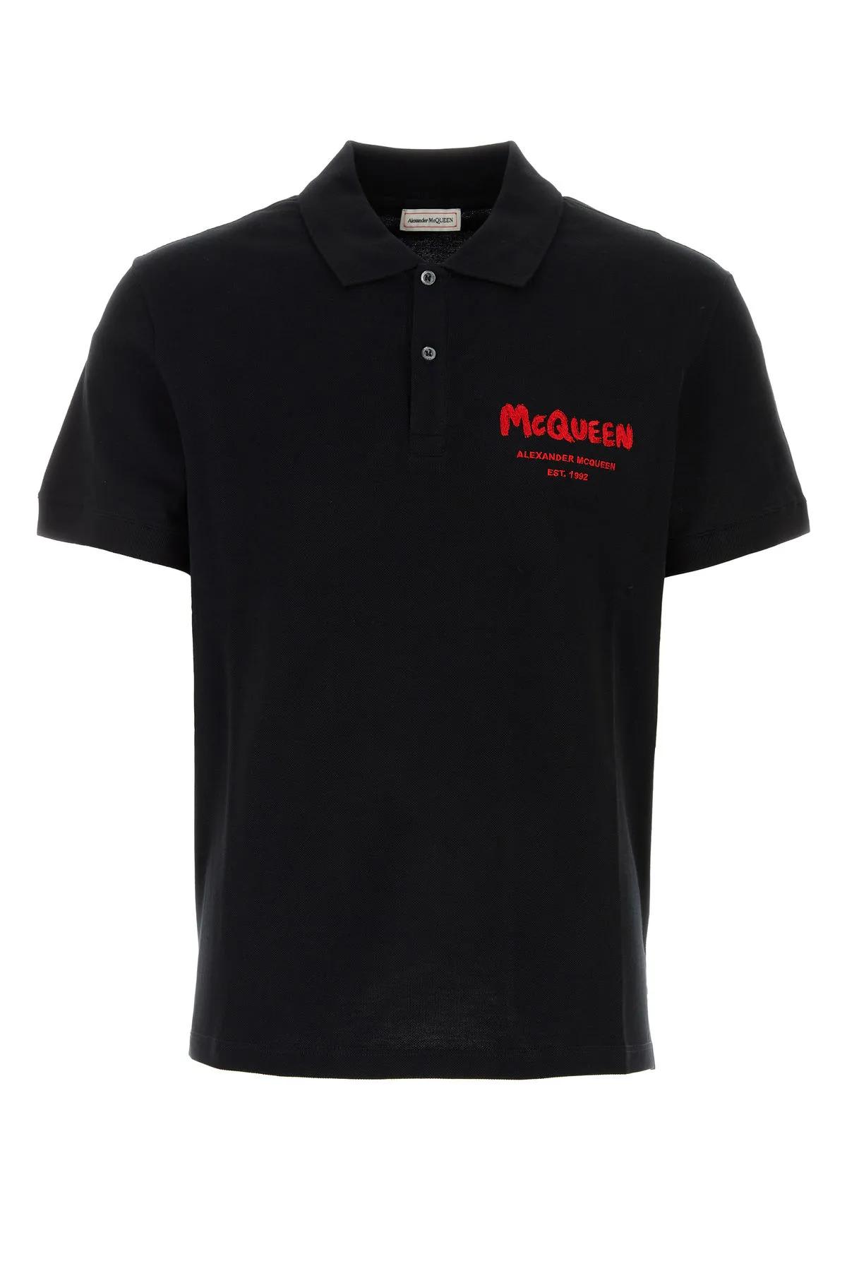 Shop Alexander Mcqueen Black Piquet Polo Shirt