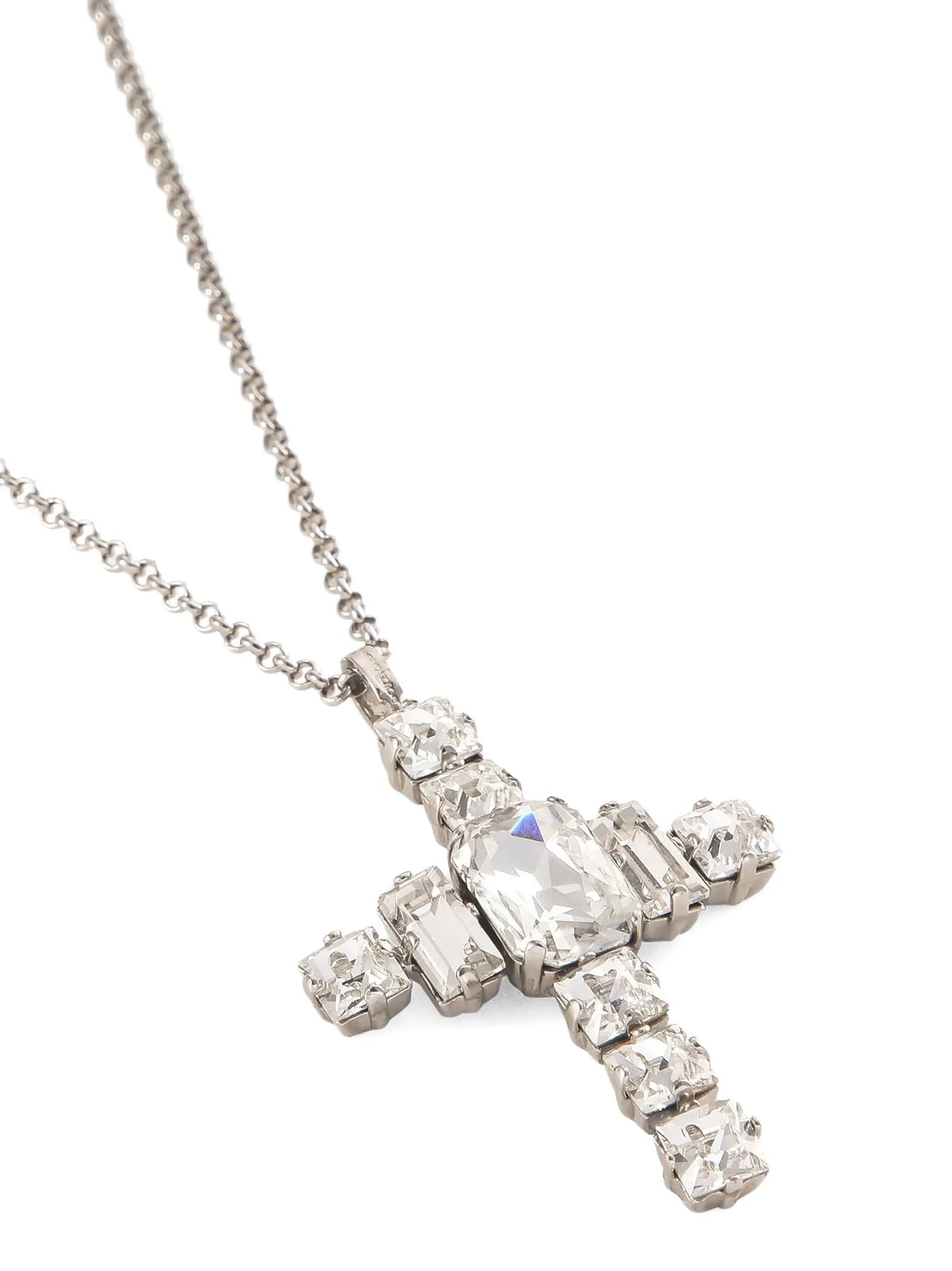 Dolce & Gabbana Cross Necklace With Rhinestones Accessories In Silver