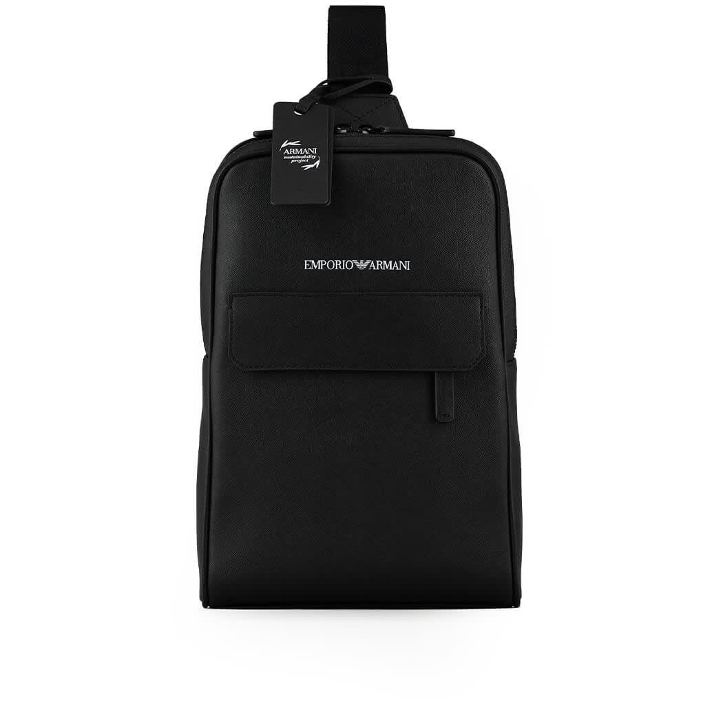 Emporio Armani Black Leather One Shoulder Backpack