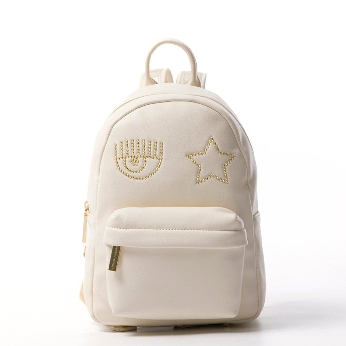 Shop Chiara Ferragni Eyelike Studded Zipped Backpack In White