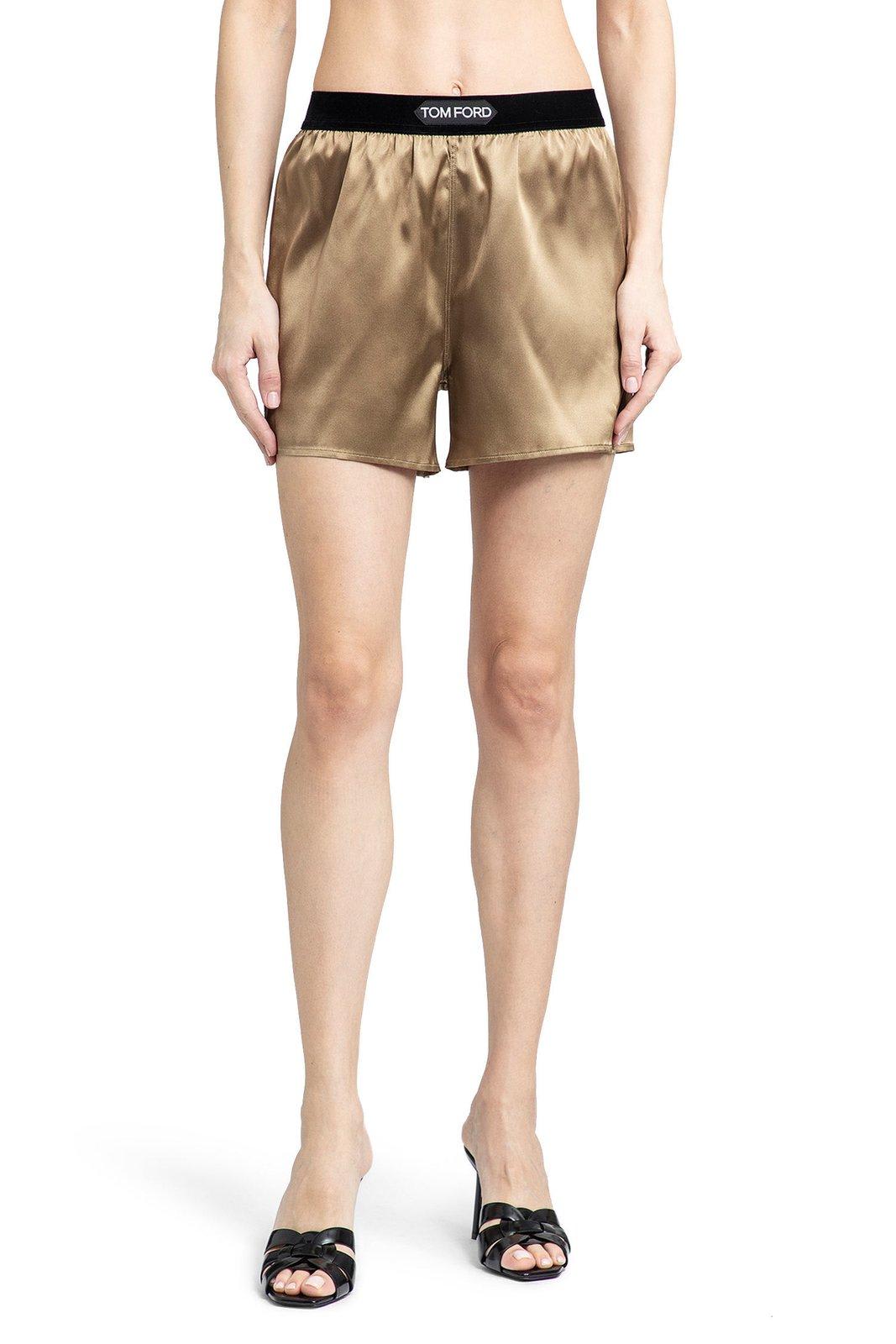 Shop Tom Ford Stretch Satin Boxer Shorts In Beige