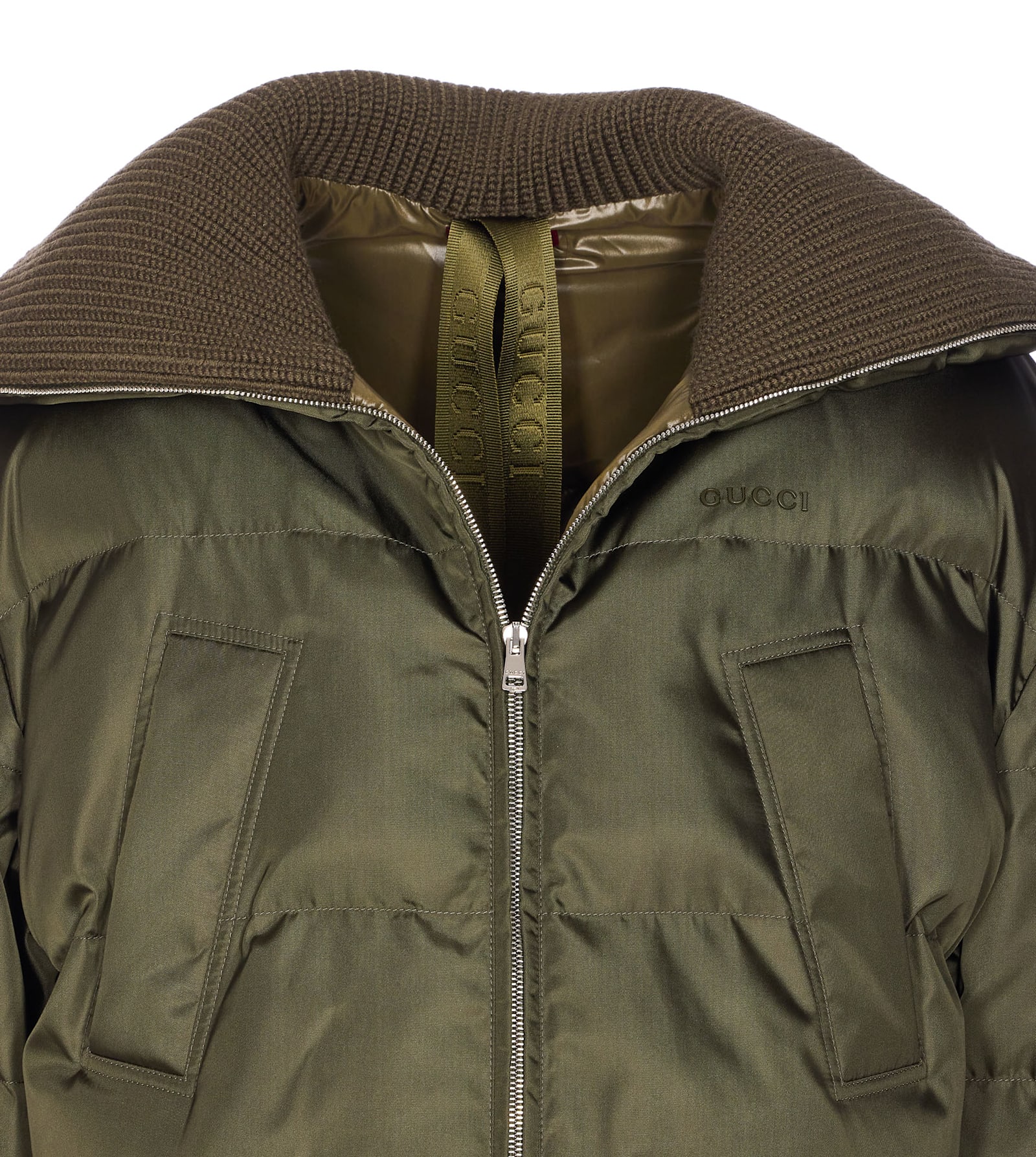 Gucci Cropped Bomber Jacket Drawstring Hem In Green