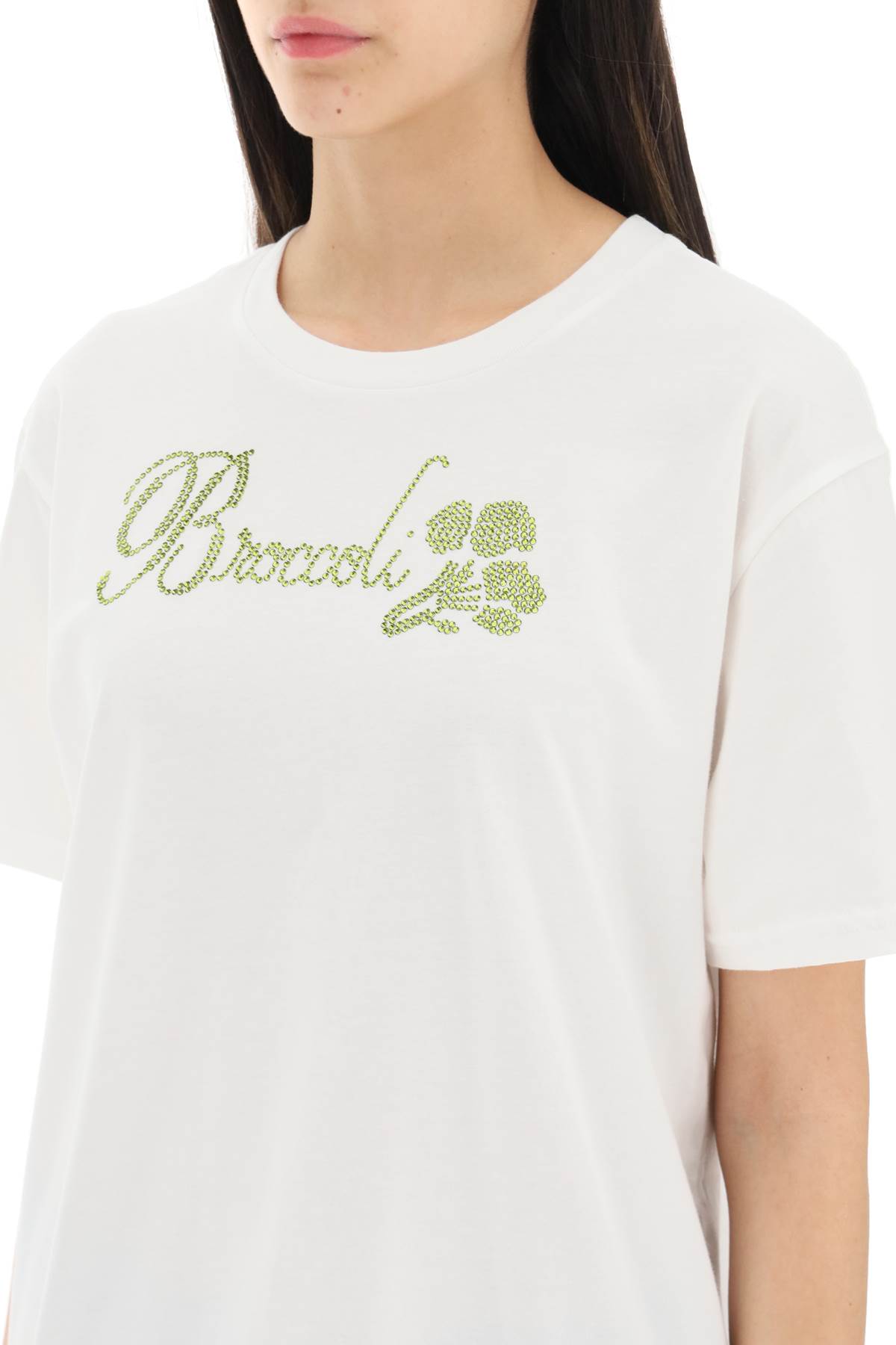 Shop Collina Strada Organic Cotton T-shirt With Rhinestones In Broccoli (white)