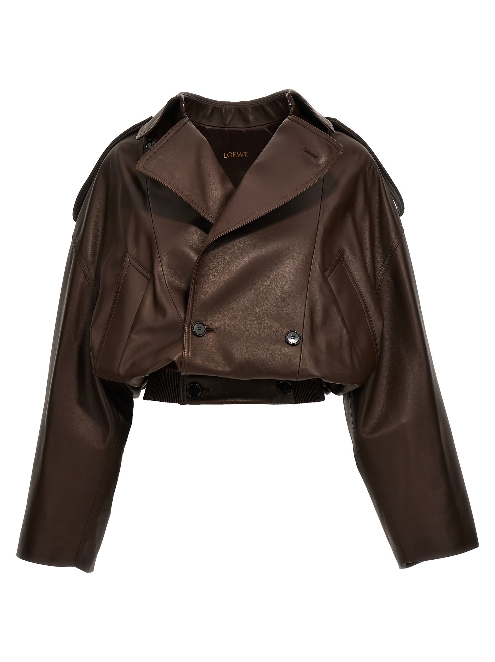 Shop Loewe Double-breasted Leather Jacket In Brown