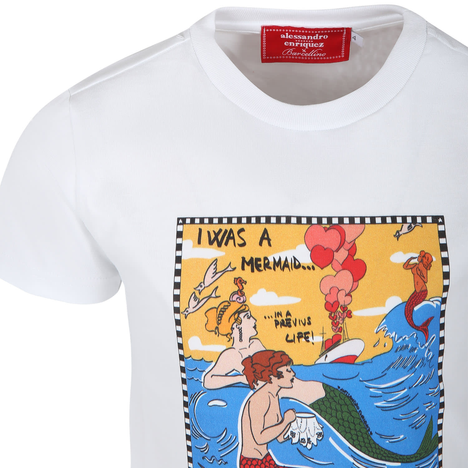 Shop Alessandro Enriquez White T-shirt For Girl With Mermaid Print And Writing