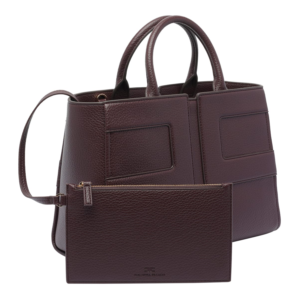 Elisabetta Franchi Leather Textured Shoulder Bag With 2 Handles In Purple