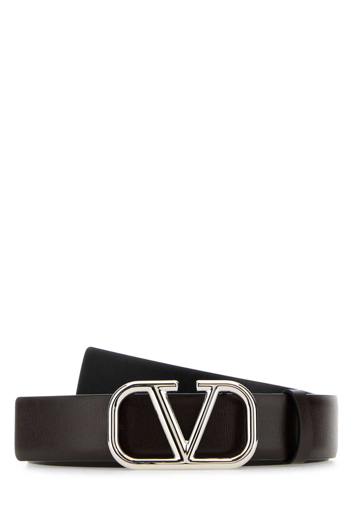 Shop Valentino Dark Brown Leather Vlogo Signature Belt In Bitterchocolatenero