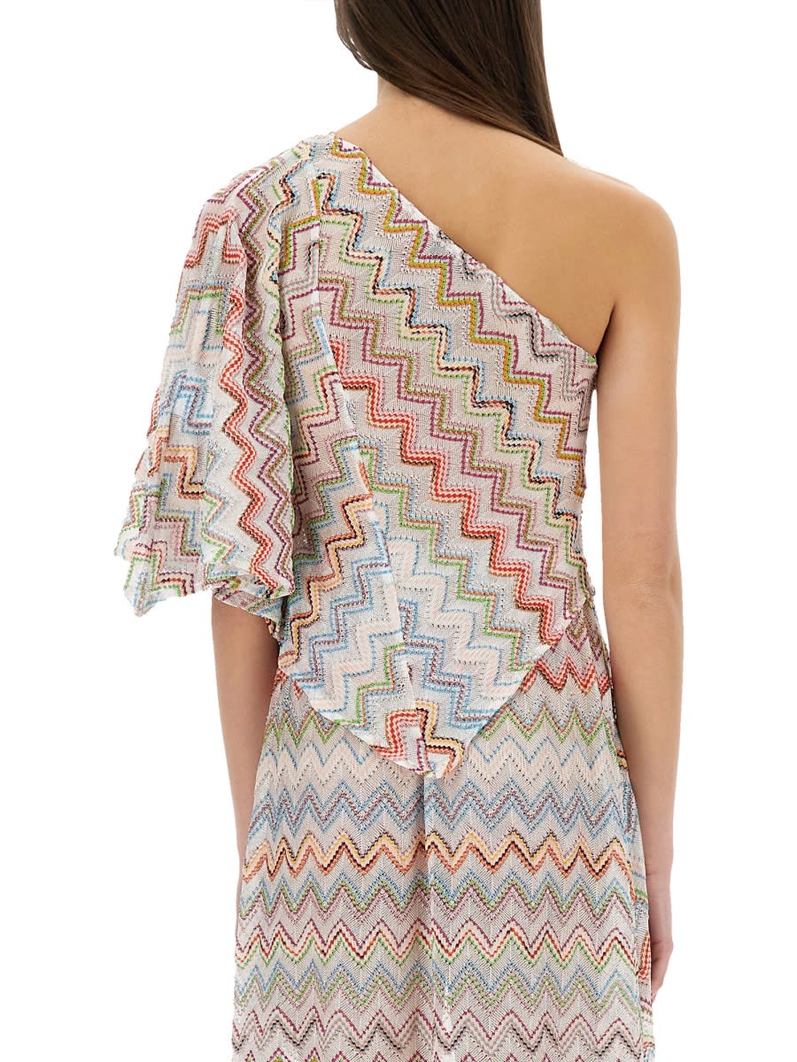 Shop Missoni One-shoulder Top With 3d Lamé Zig Zags In Multicolour