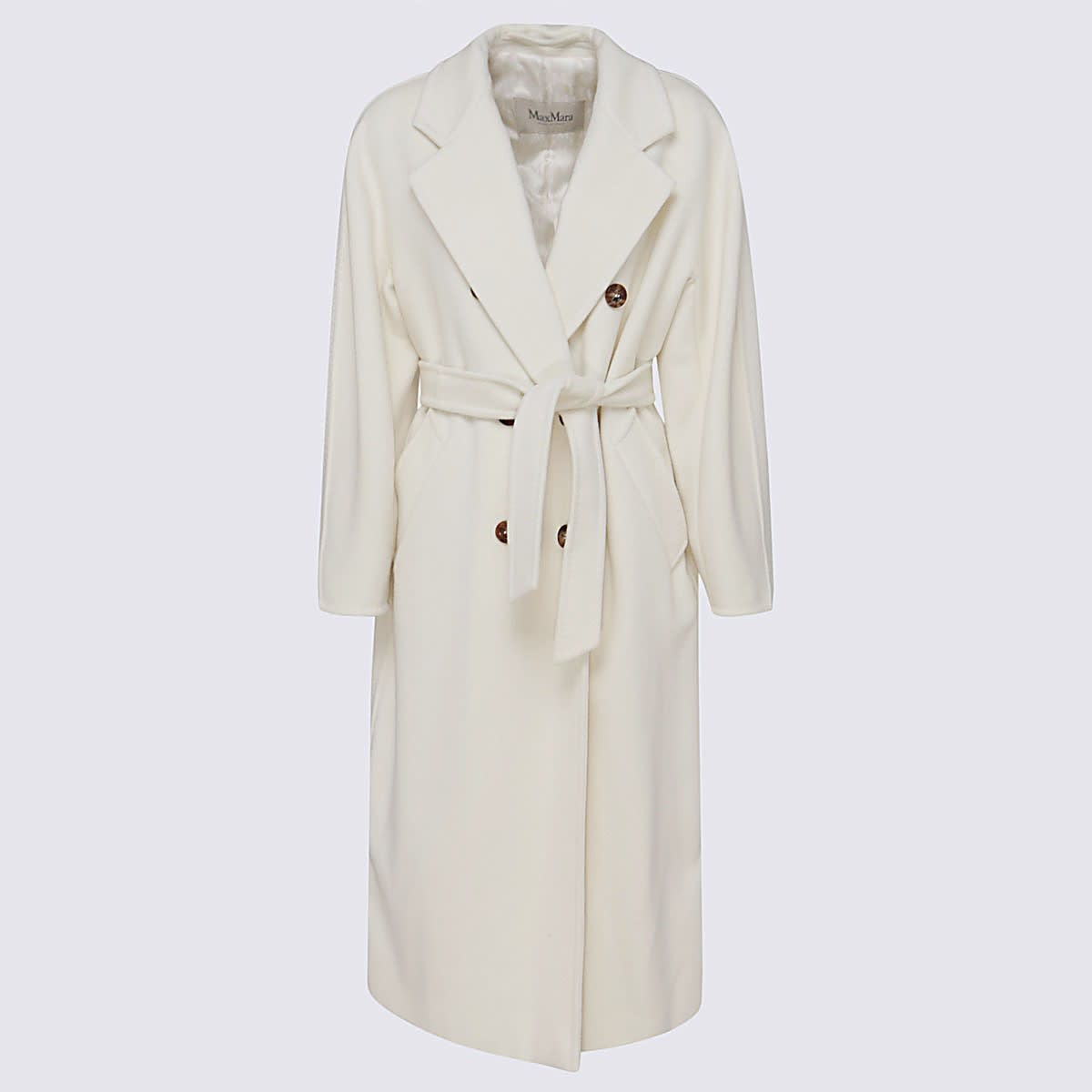 Max Mara Double-breasted Belted Coat Long Sleeves In White