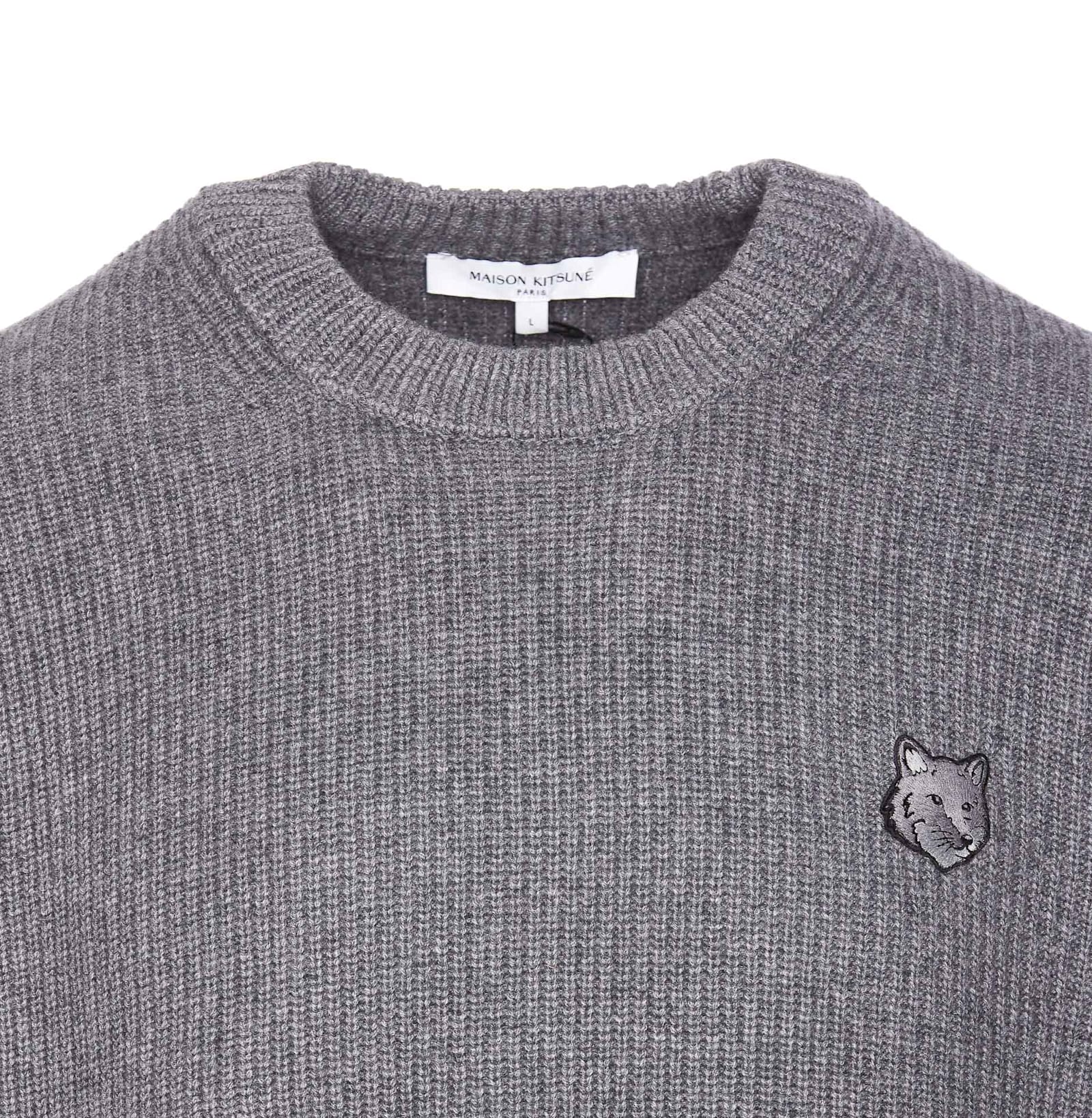 Shop Maison Kitsuné Bold Fox Head Patch Logo Sweater In Grey