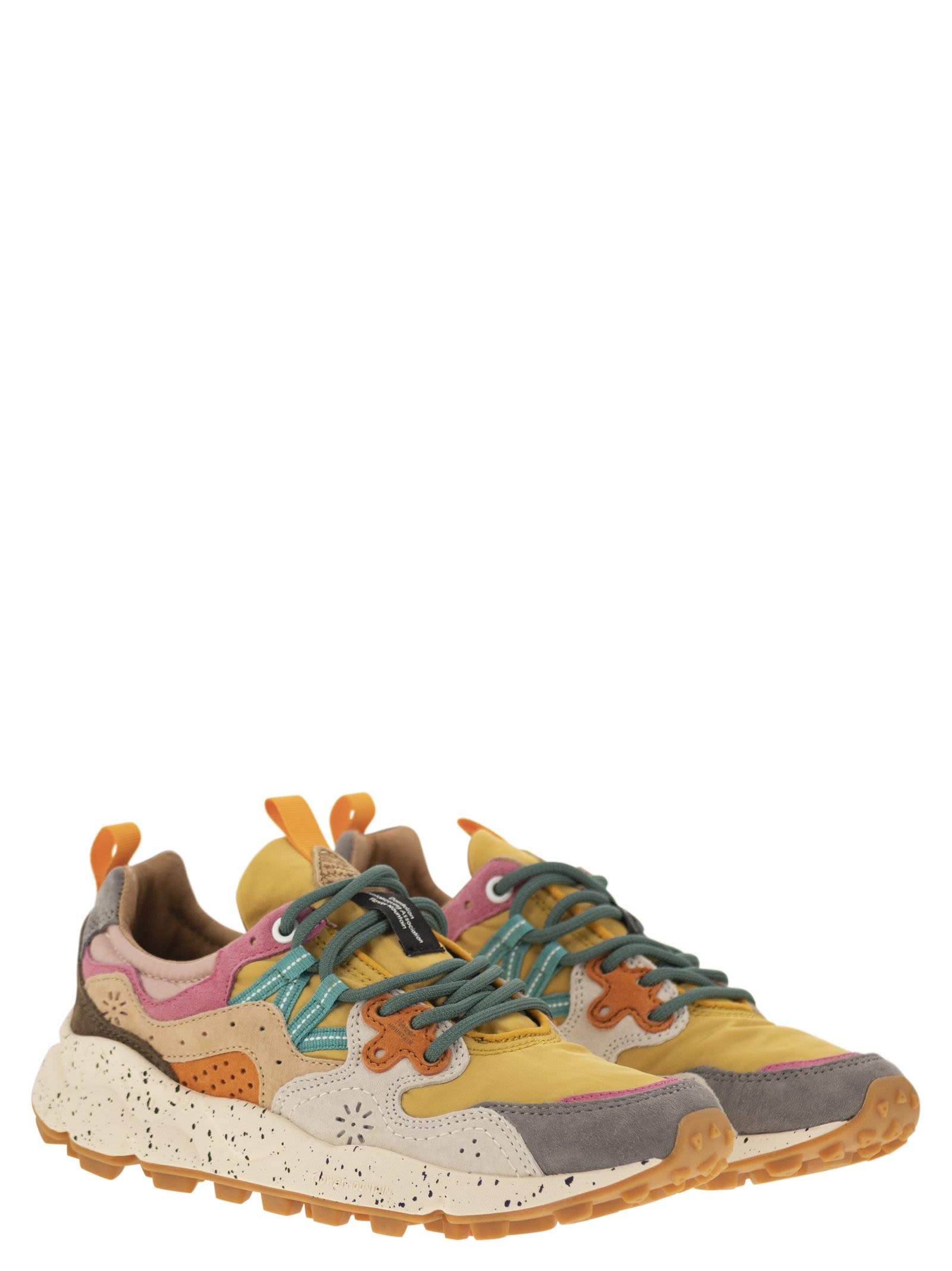 Shop Flower Mountain Yamano 3 - Sneakers In Suede And Technical Fabric In Yellow/grey