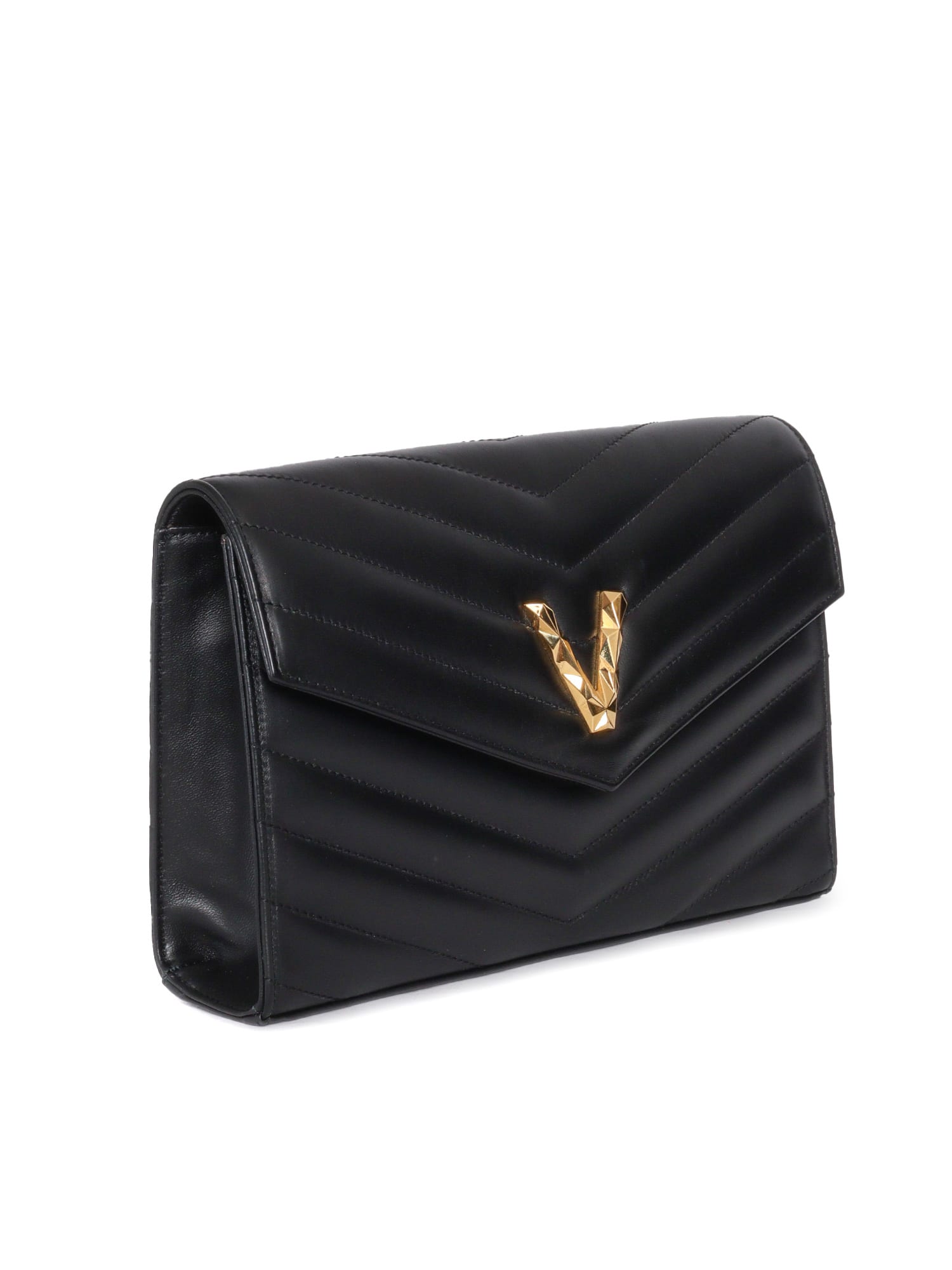Via Roma 15 Logo-plaque Quilted Shoulder Bag In Black
