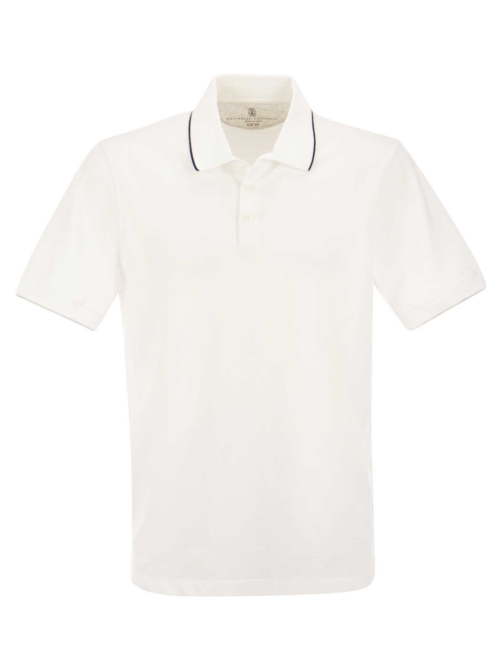 Brunello Cucinelli Slim Fit Cotton Pique Polo Shirt With Knitted Details