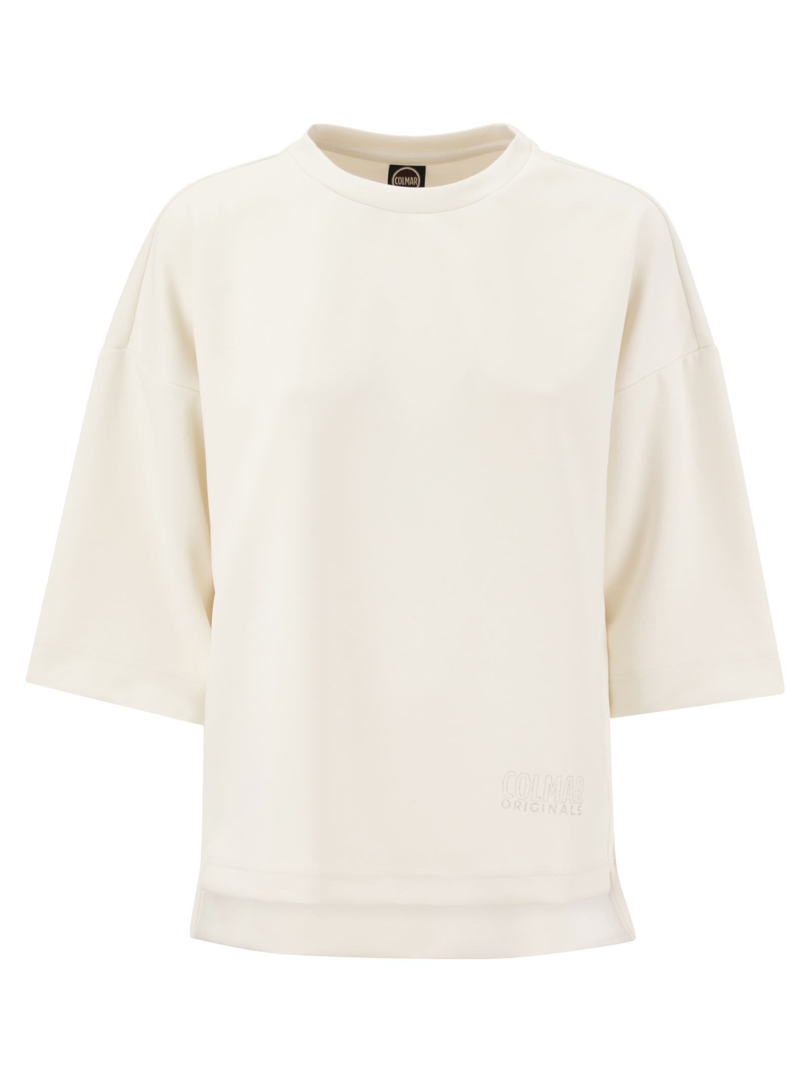 Shop Colmar Crew-neck Sweatshirt With Glitter Logo Print In White