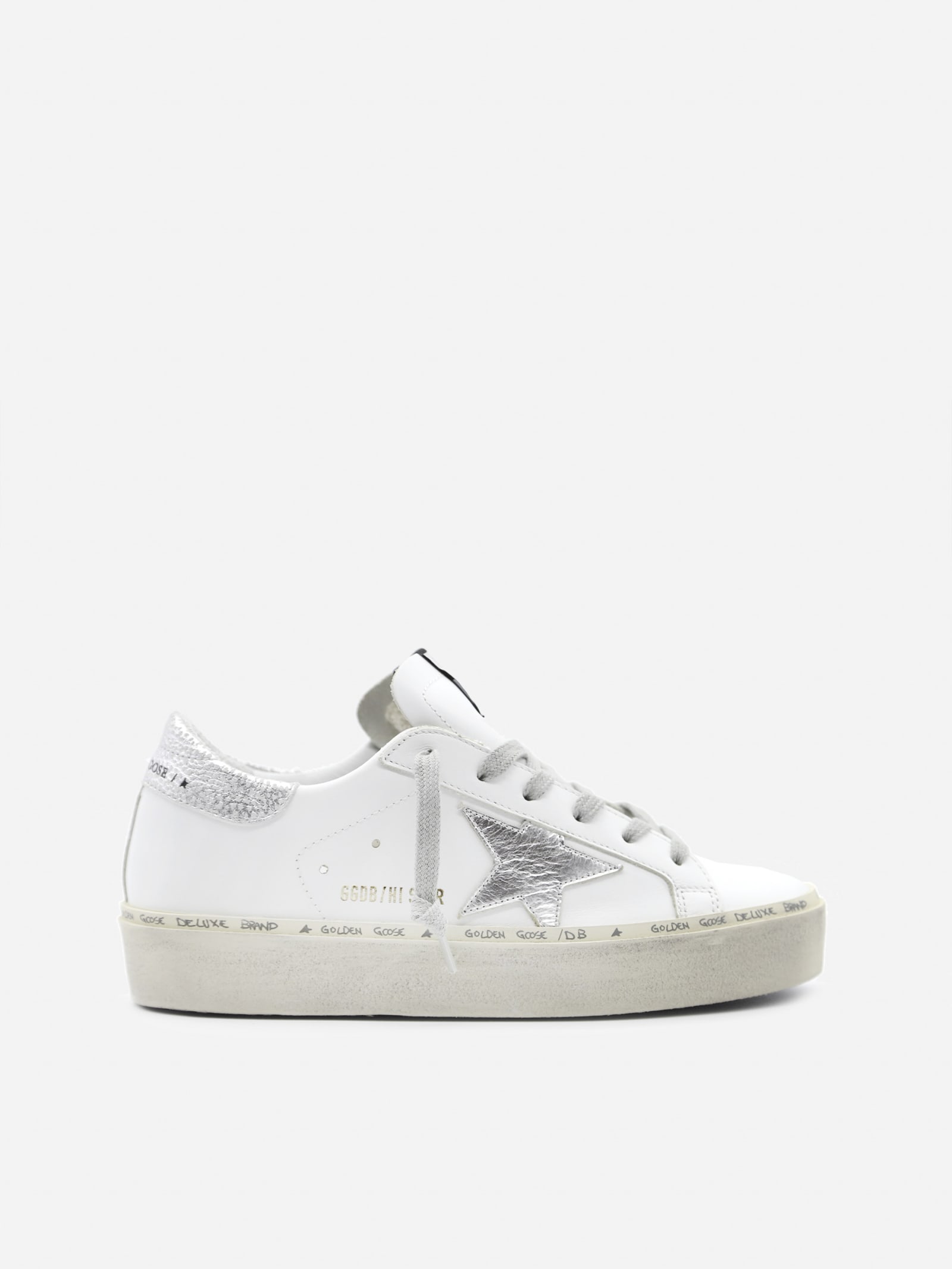 GOLDEN GOOSE HI STAR SNEAKER IN LEATHER WITH LAMINATED EFFECT INSERTS,GWF00118 -80185