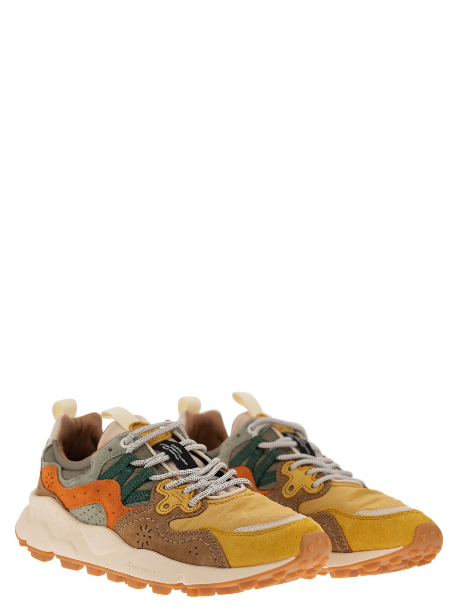 Shop Flower Mountain Yamano 3 - Sneakers In Suede And Technical Fabric In Orange